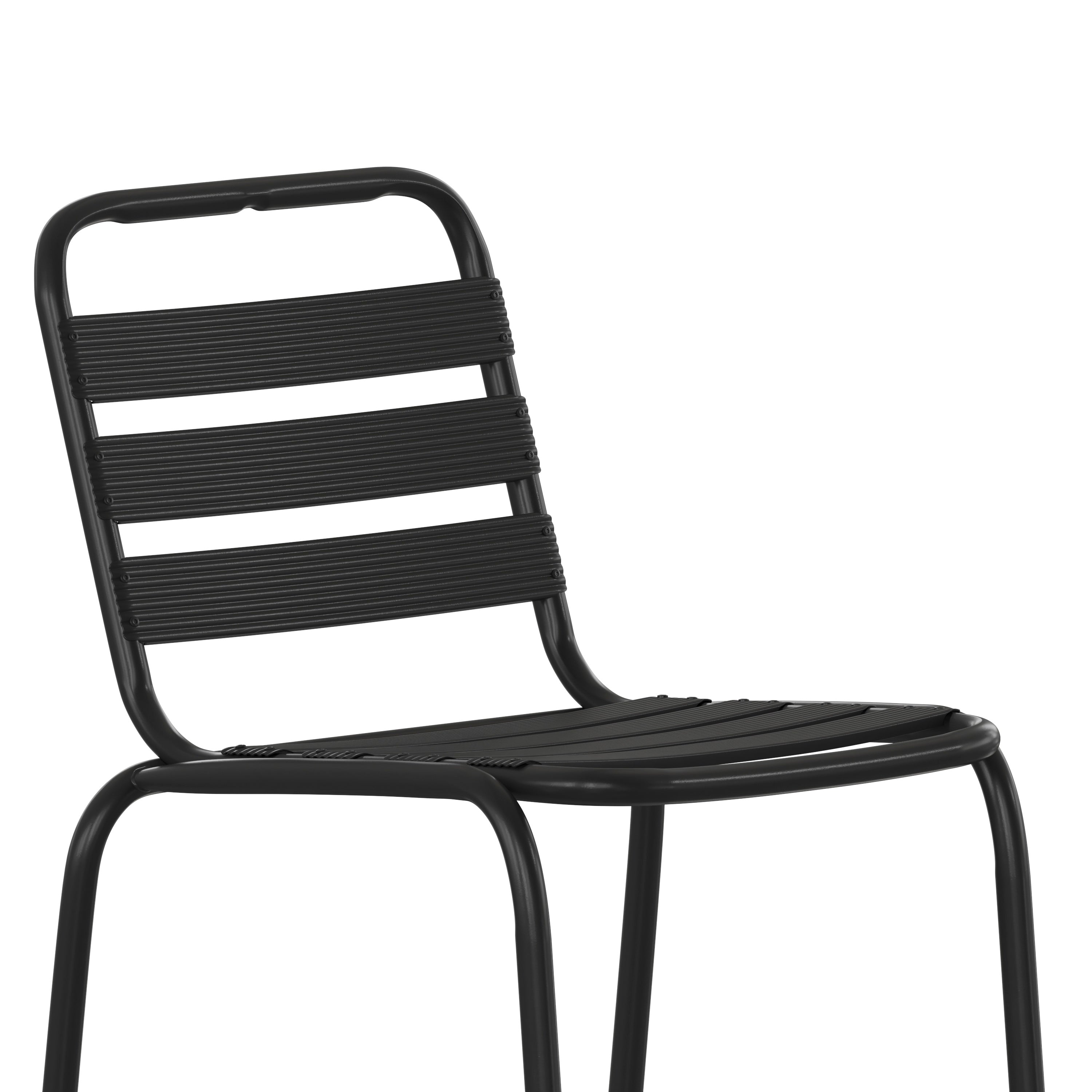 Lila Commercial Black Metal Indoor-Outdoor Restaurant Bar Height Stool with Metal Triple Slat Back
