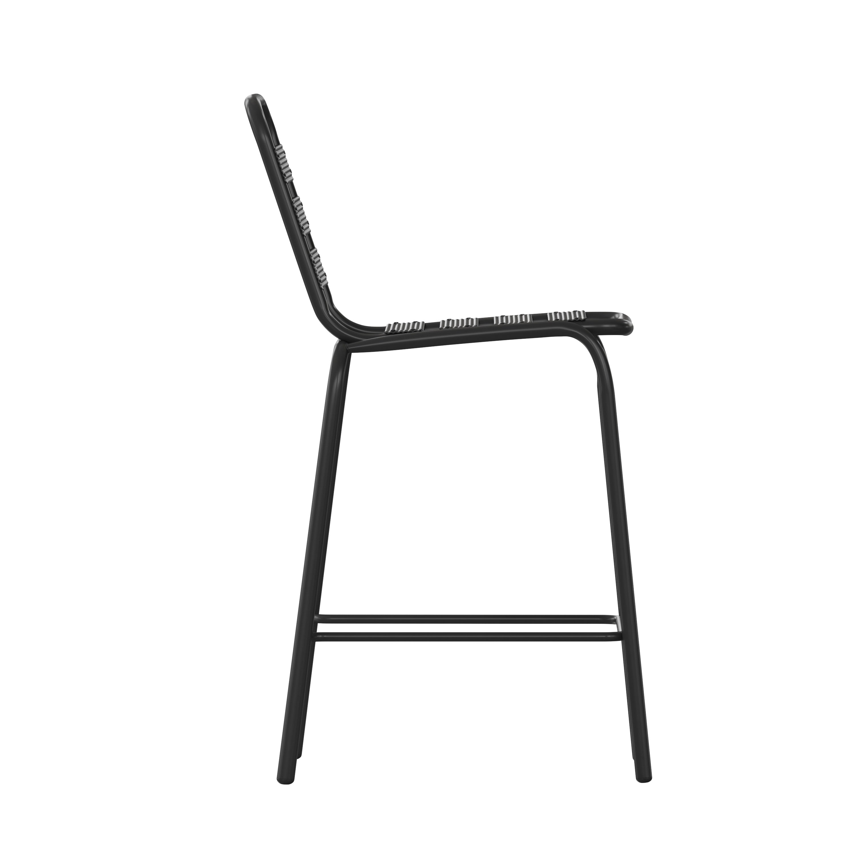 Lila Commercial Black Metal Indoor-Outdoor Restaurant Bar Height Stool with Metal Triple Slat Back