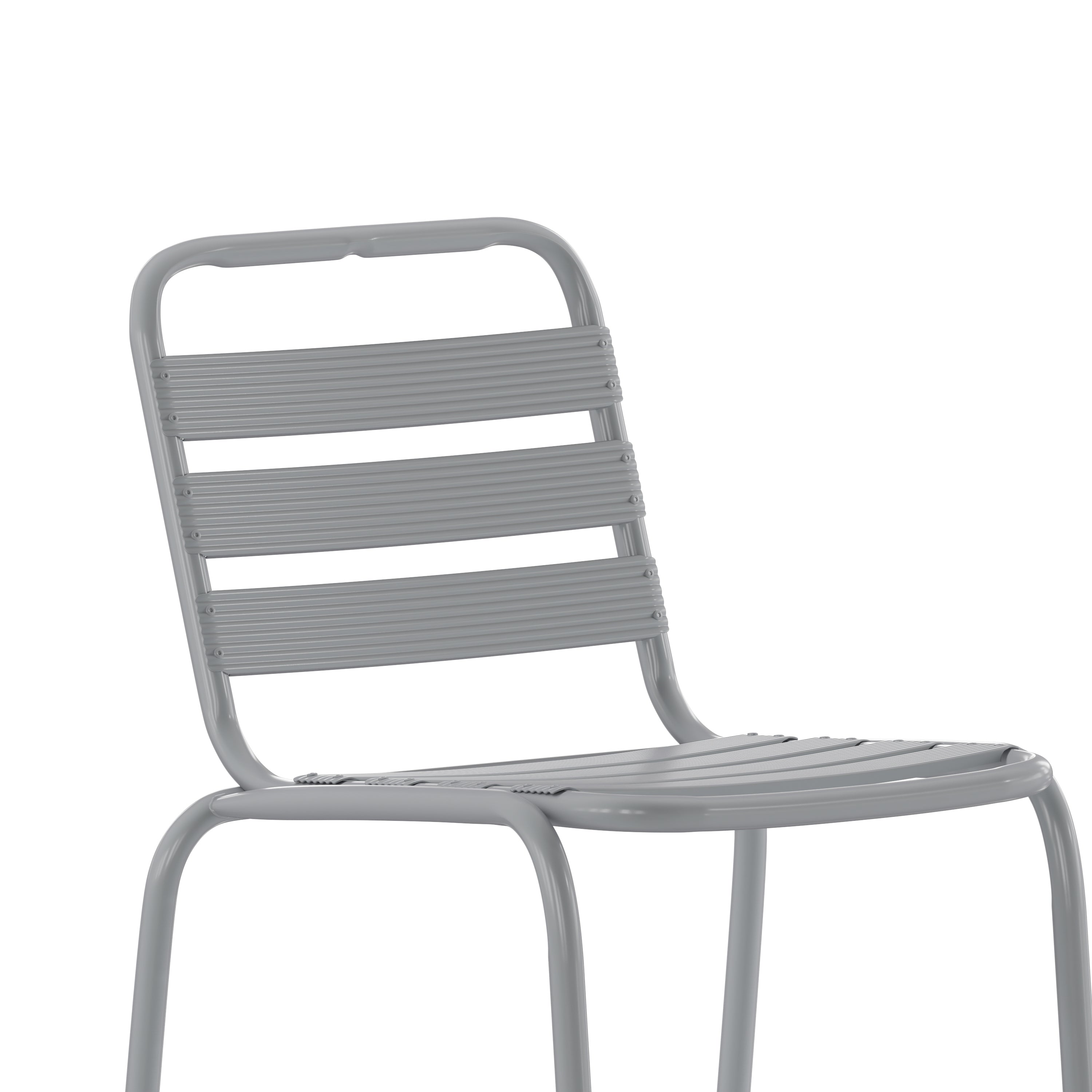 Lila Commercial Silver Metal Indoor-Outdoor Restaurant Bar Height Stool with Metal Triple Slat Back
