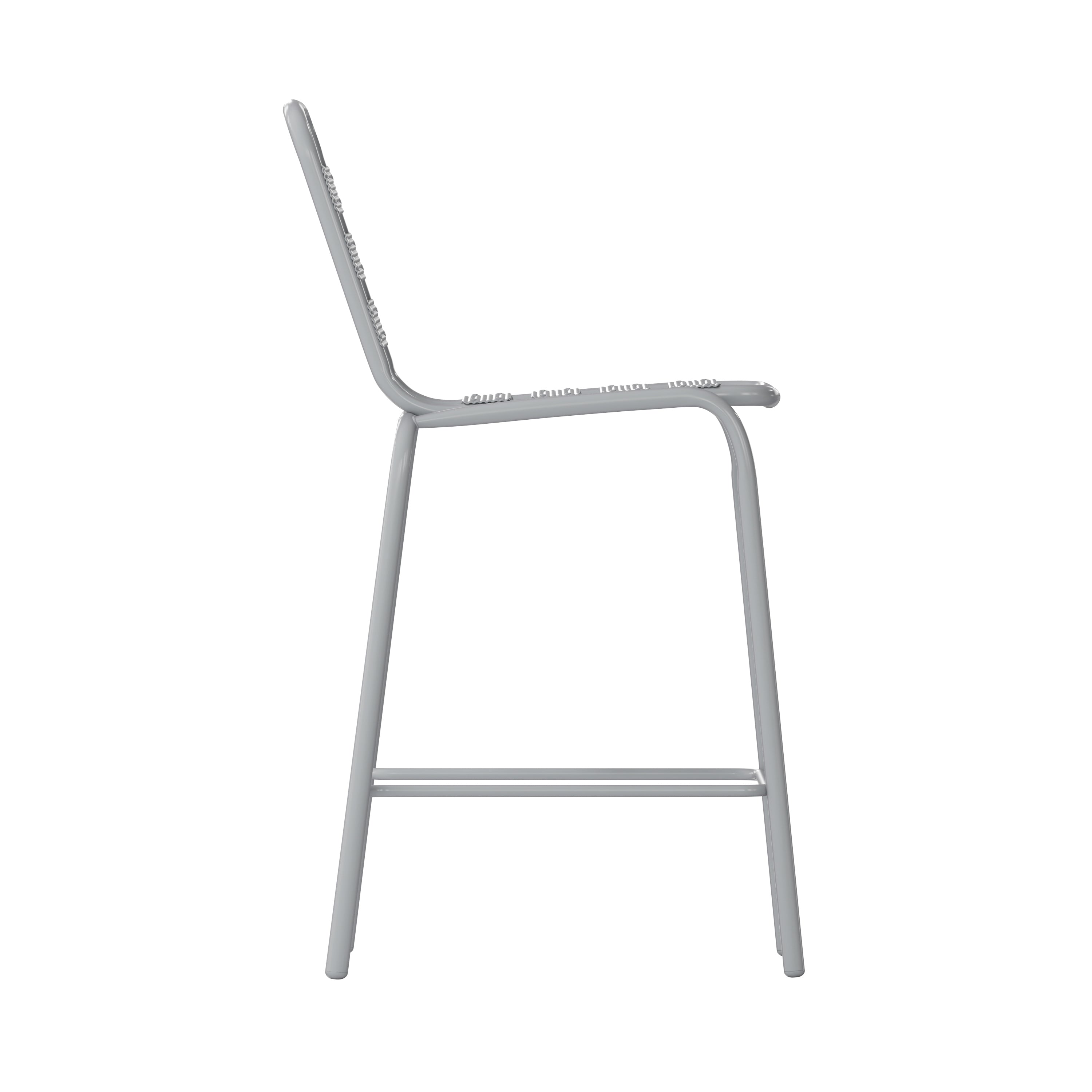 Lila Commercial Silver Metal Indoor-Outdoor Restaurant Bar Height Stool with Metal Triple Slat Back