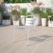 Lila Commercial Aluminum Indoor-Outdoor Restaurant Stack Chair with Triple Slat Back and Arms
