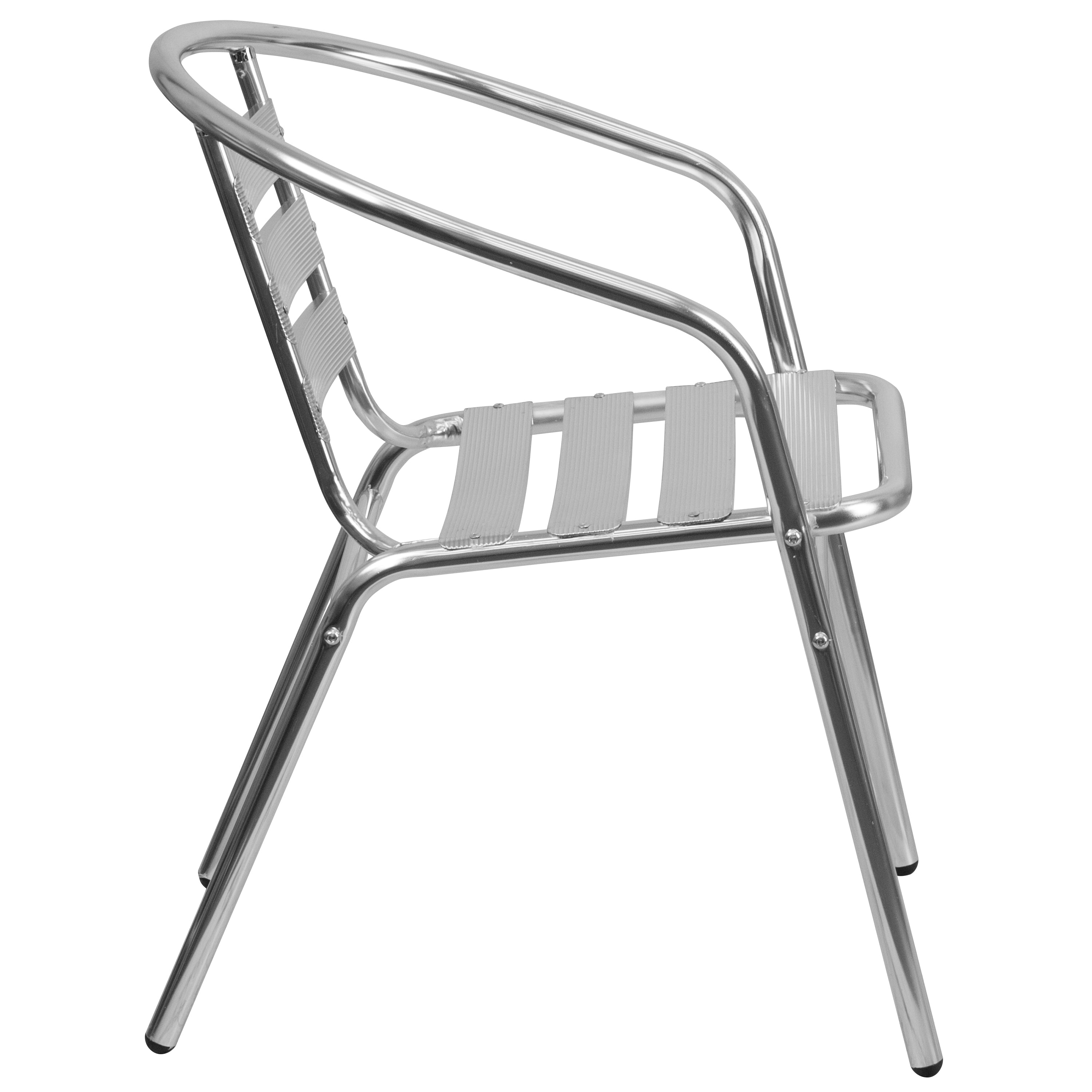 Lila Commercial Aluminum Indoor-Outdoor Restaurant Stack Chair with Triple Slat Back and Arms