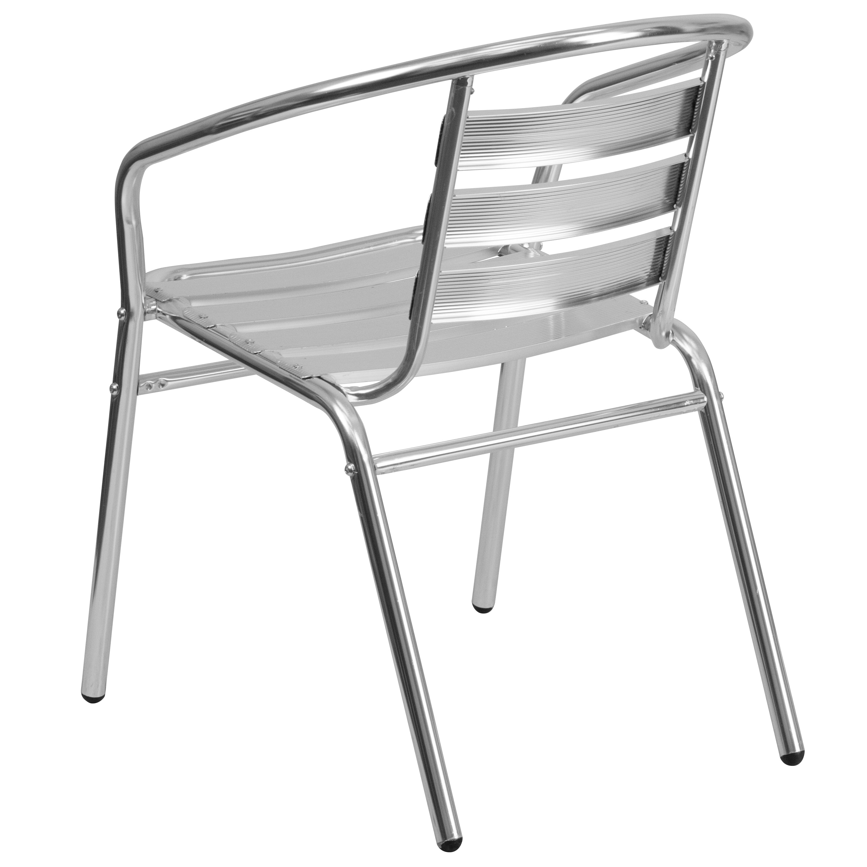 Lila Commercial Aluminum Indoor-Outdoor Restaurant Stack Chair with Triple Slat Back and Arms