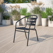 Lila Black Metal Restaurant Stack Chair with Aluminum Slats