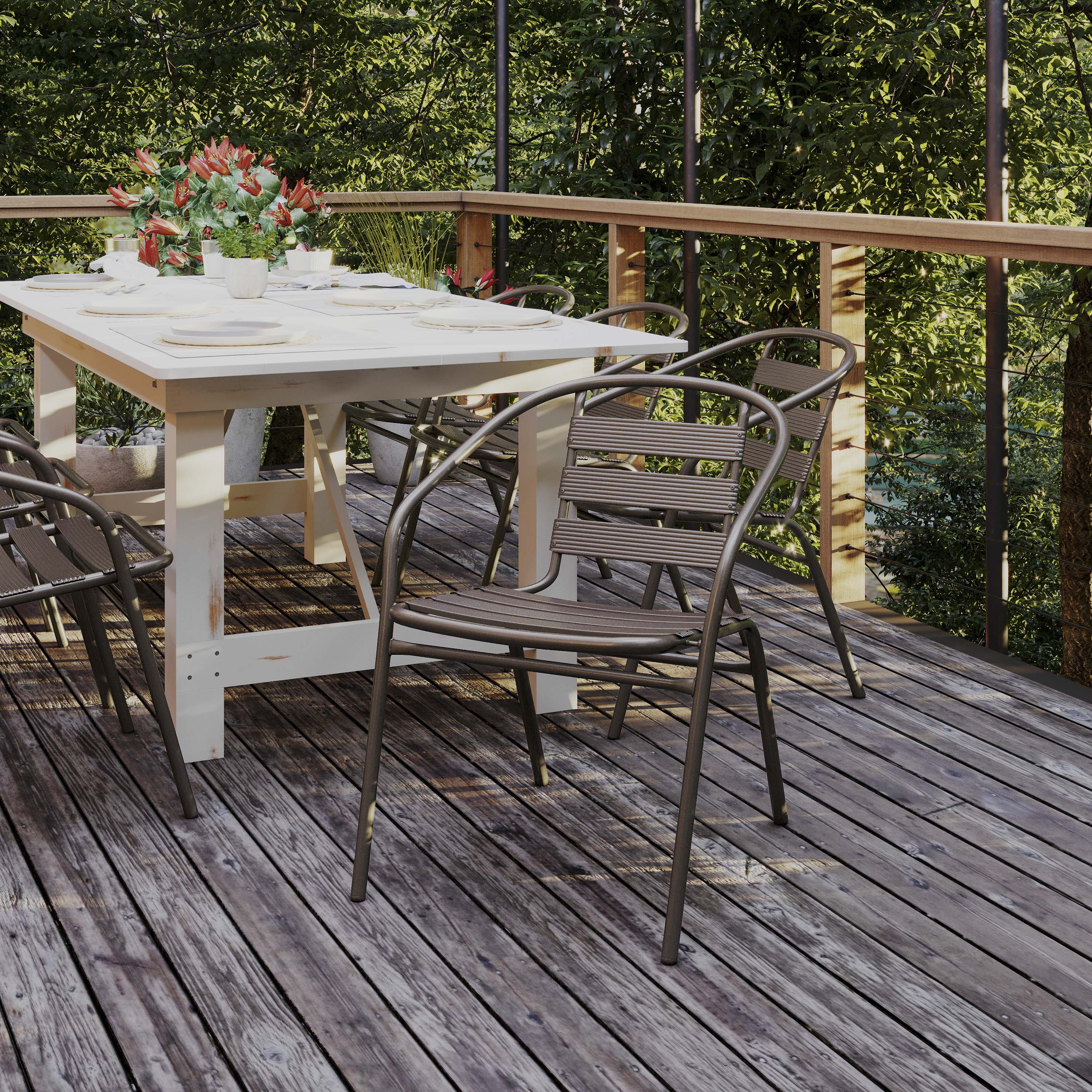 Lila Bronze Metal Restaurant Stack Chair with Metal Slats