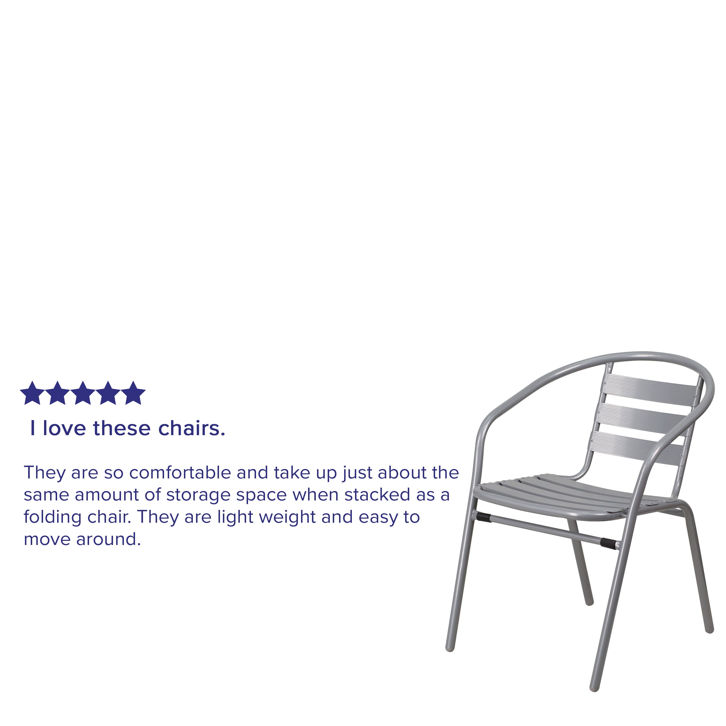 Lila Silver Metal Restaurant Stack Chair with Aluminum Slats