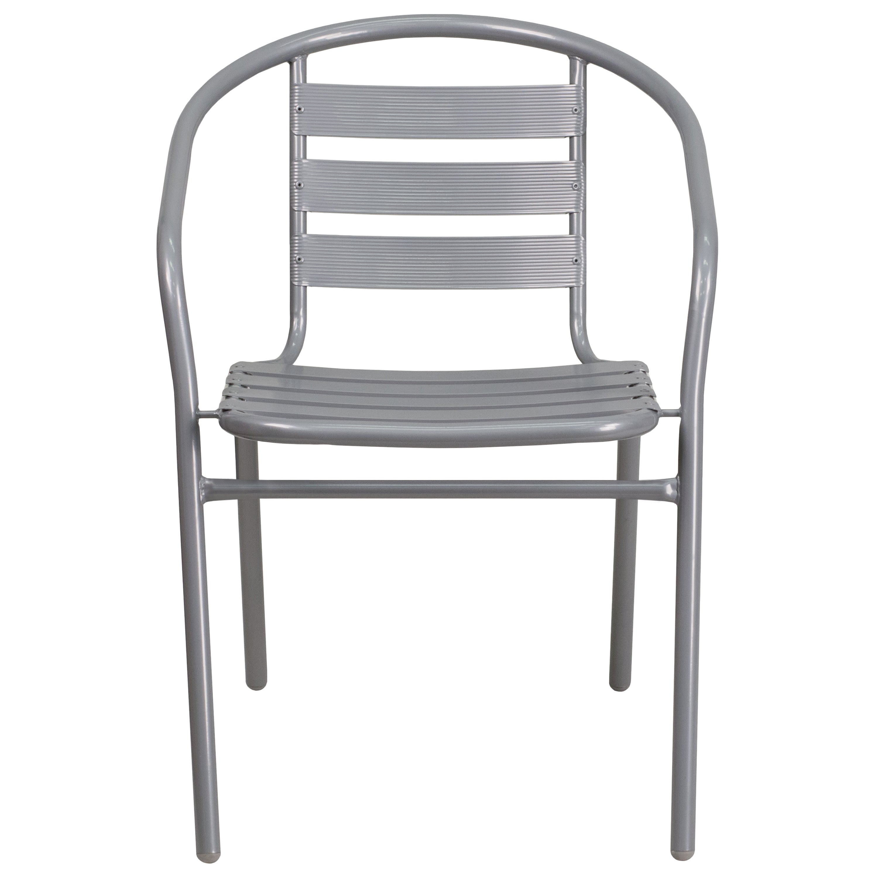 Lila Silver Metal Restaurant Stack Chair with Aluminum Slats