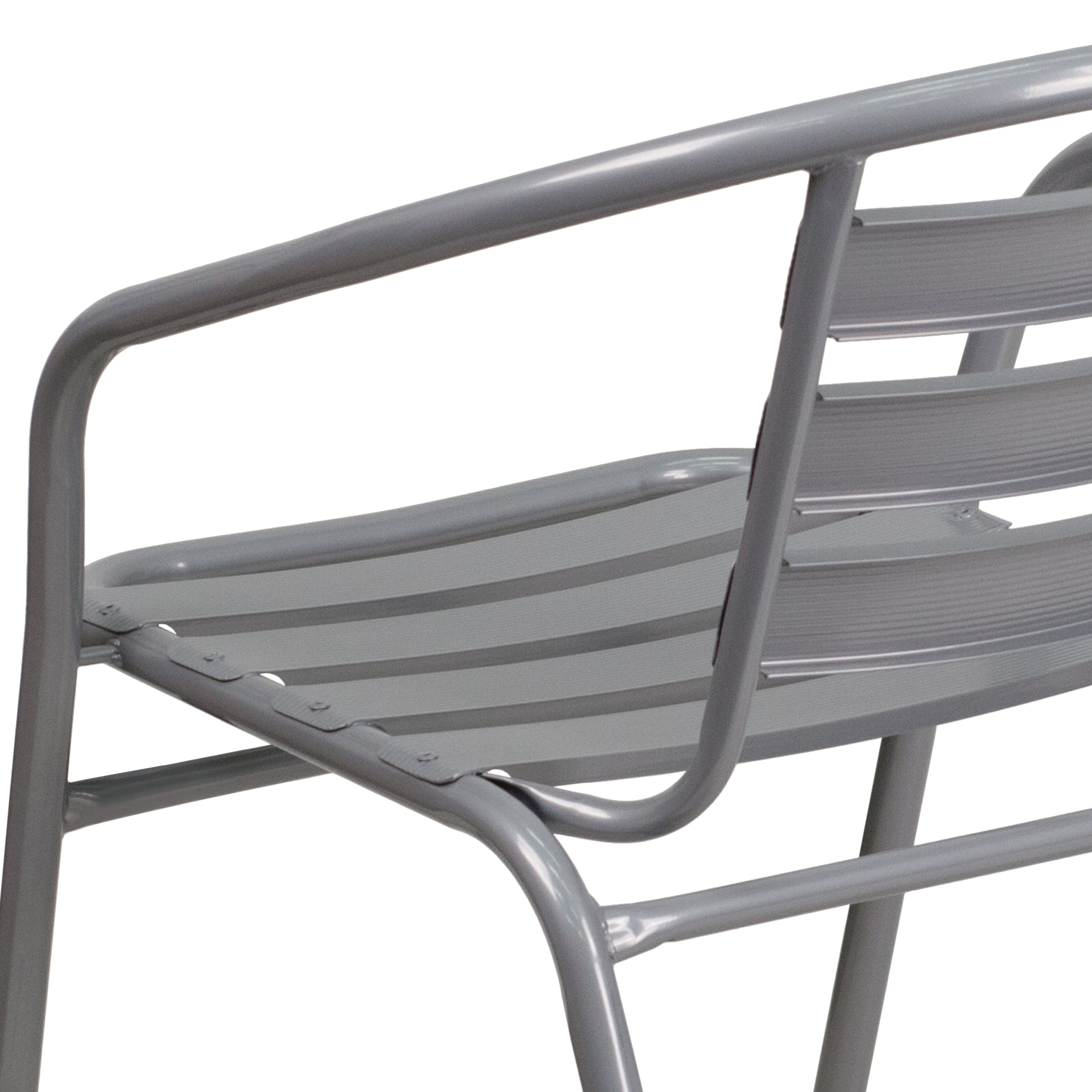 Lila Silver Metal Restaurant Stack Chair with Aluminum Slats