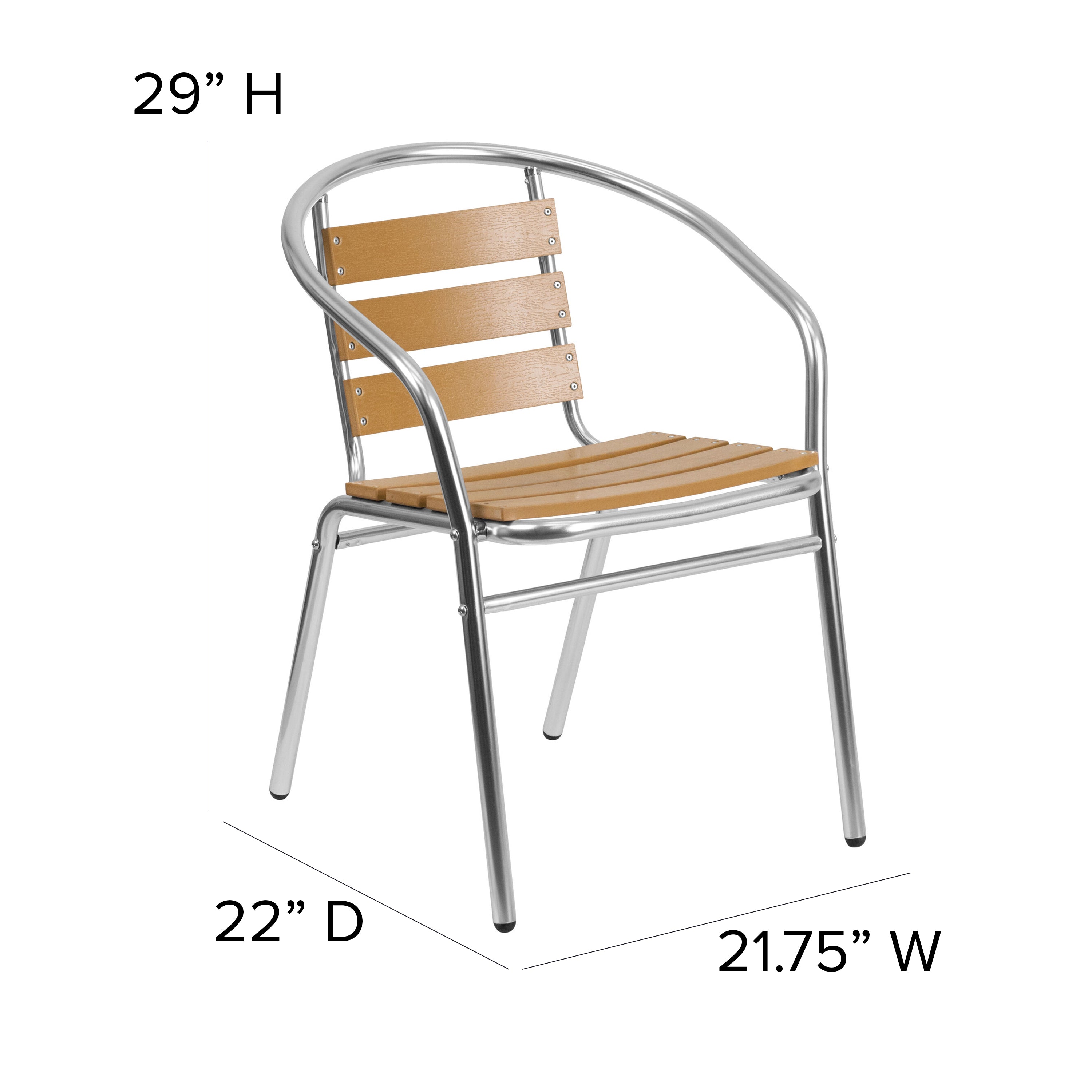 Lila Commercial Aluminum Indoor-Outdoor Restaurant Stack Chair with Triple Slat Faux Teak Back