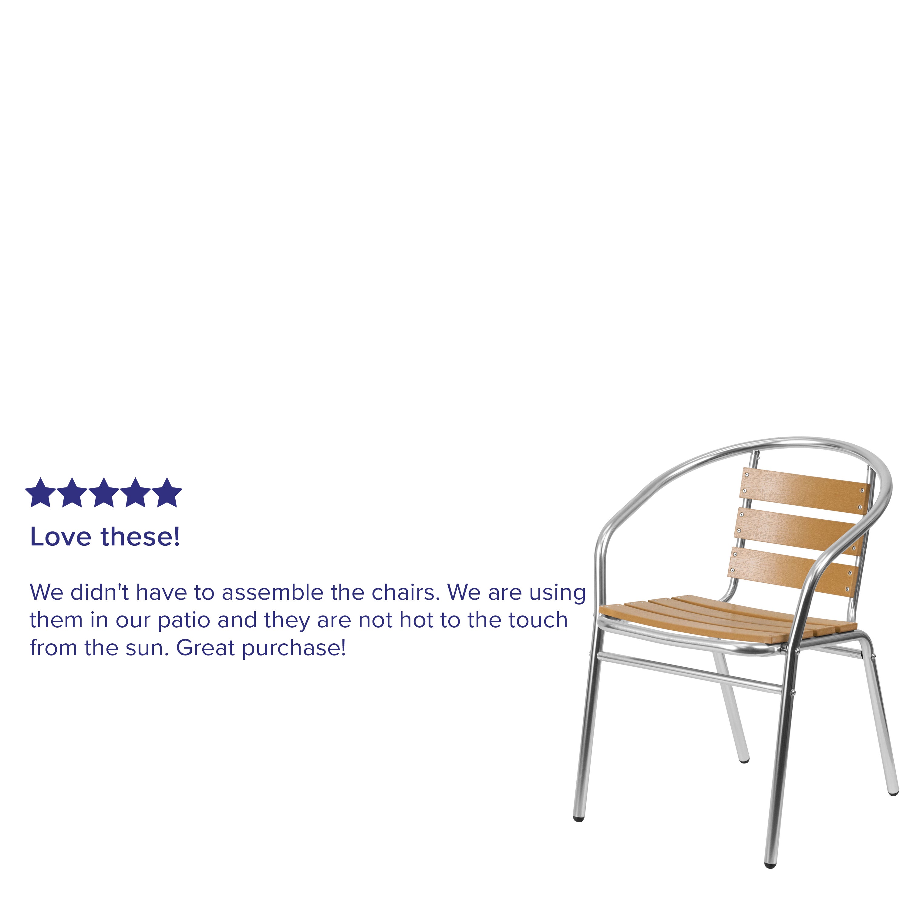 Lila Commercial Aluminum Indoor-Outdoor Restaurant Stack Chair with Triple Slat Faux Teak Back