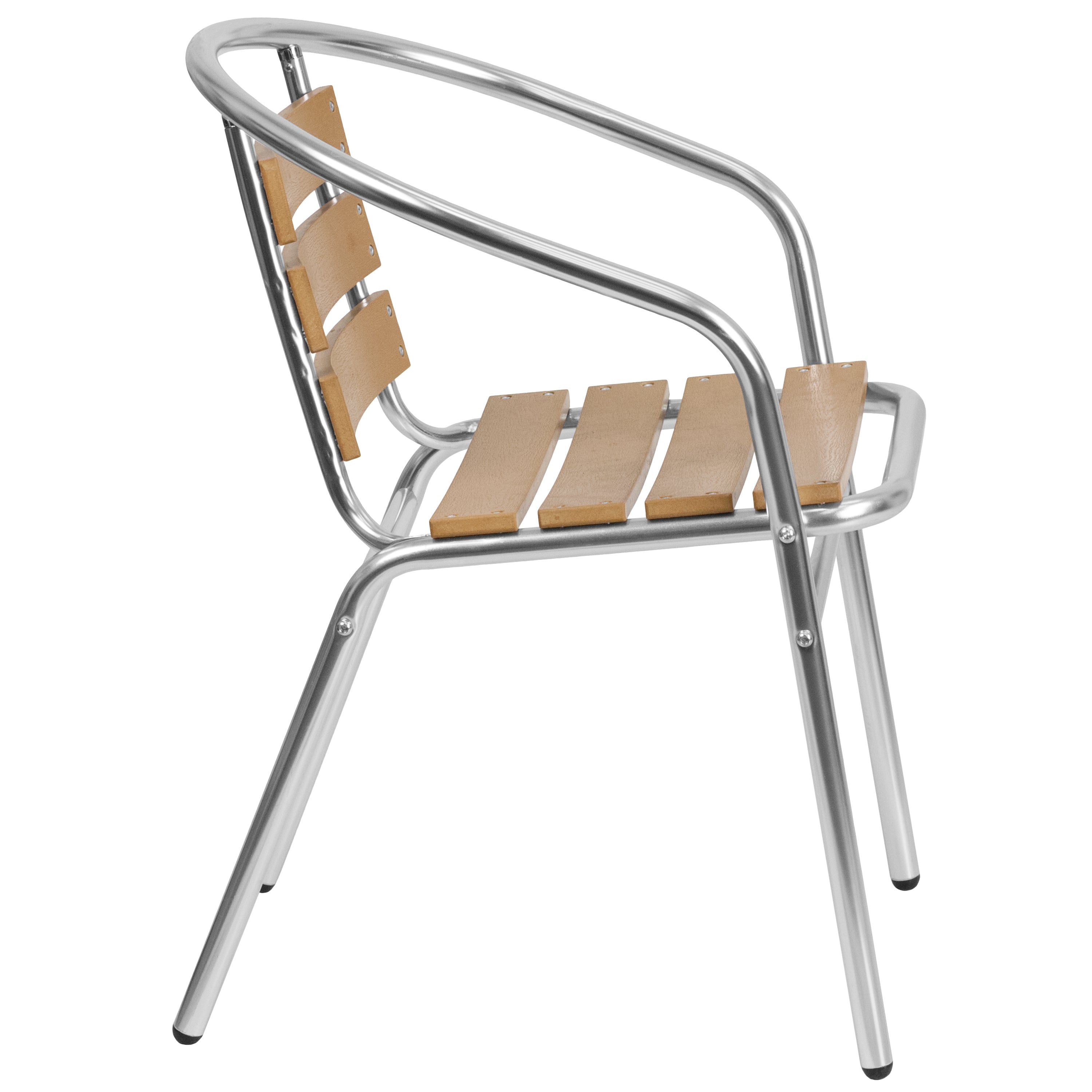Lila Commercial Aluminum Indoor-Outdoor Restaurant Stack Chair with Triple Slat Faux Teak Back