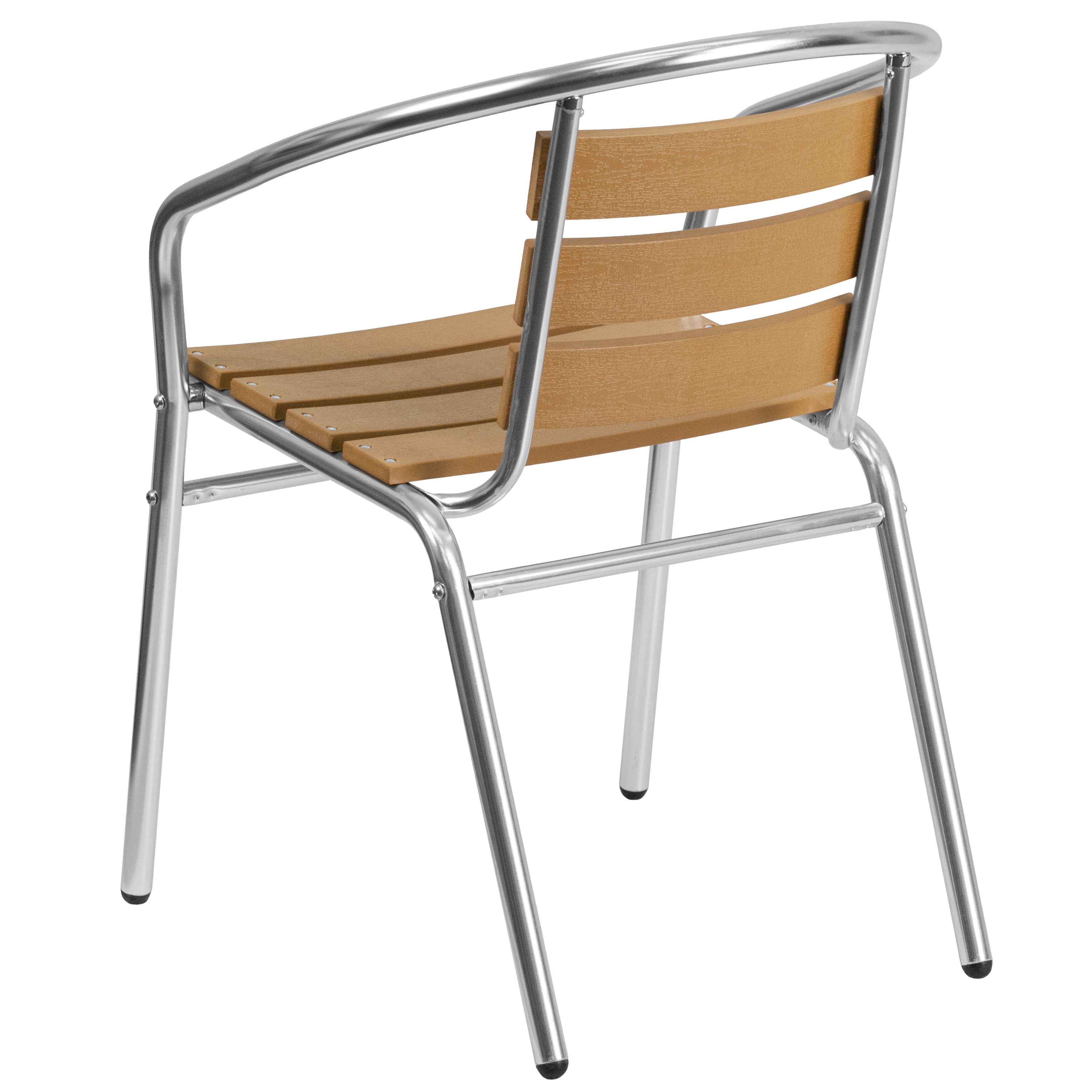 Lila Commercial Aluminum Indoor-Outdoor Restaurant Stack Chair with Triple Slat Faux Teak Back