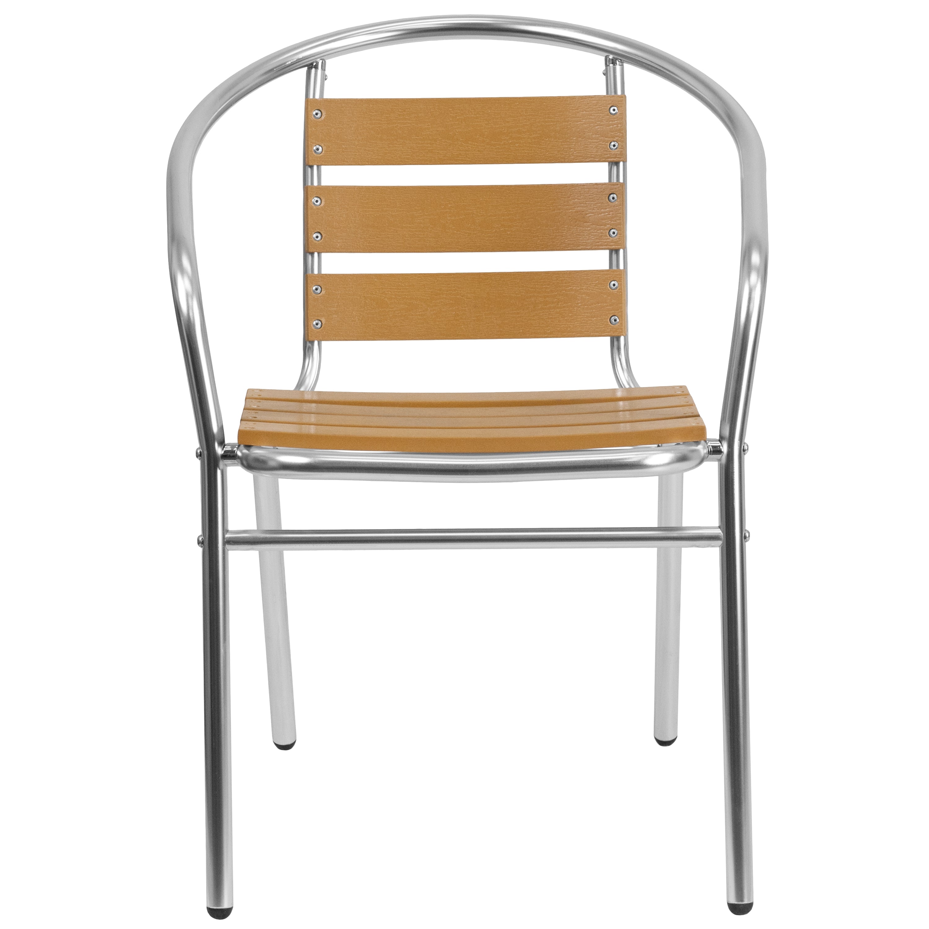 Lila Commercial Aluminum Indoor-Outdoor Restaurant Stack Chair with Triple Slat Faux Teak Back