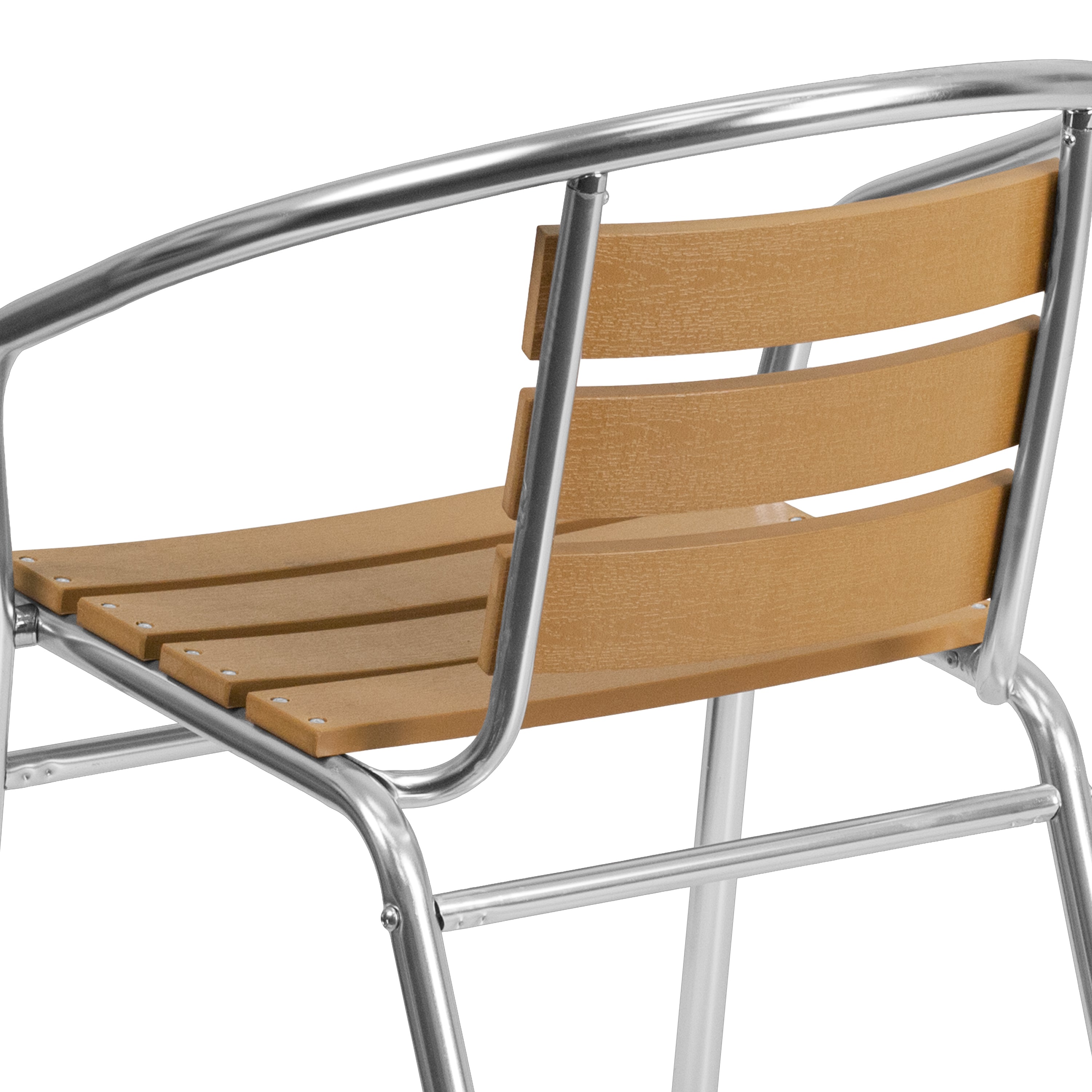 Lila Commercial Aluminum Indoor-Outdoor Restaurant Stack Chair with Triple Slat Faux Teak Back