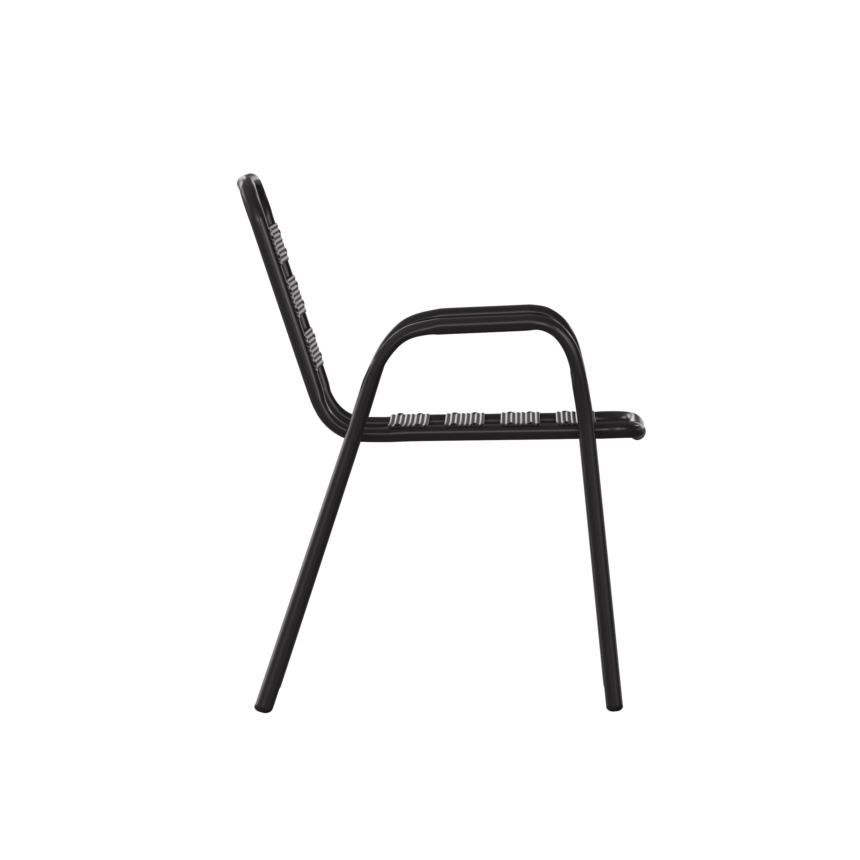 Lila Commercial Black Metal Indoor-Outdoor Restaurant Stack Chair with Metal Triple Slat Back and Arms