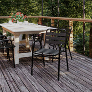 Lila Commercial Black Metal Indoor-Outdoor Restaurant Stack Chair with Metal Triple Slat Back and Arms