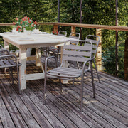 Lila Commercial Silver Metal Indoor-Outdoor Restaurant Stack Chair with Metal Triple Slat Back and Arms
