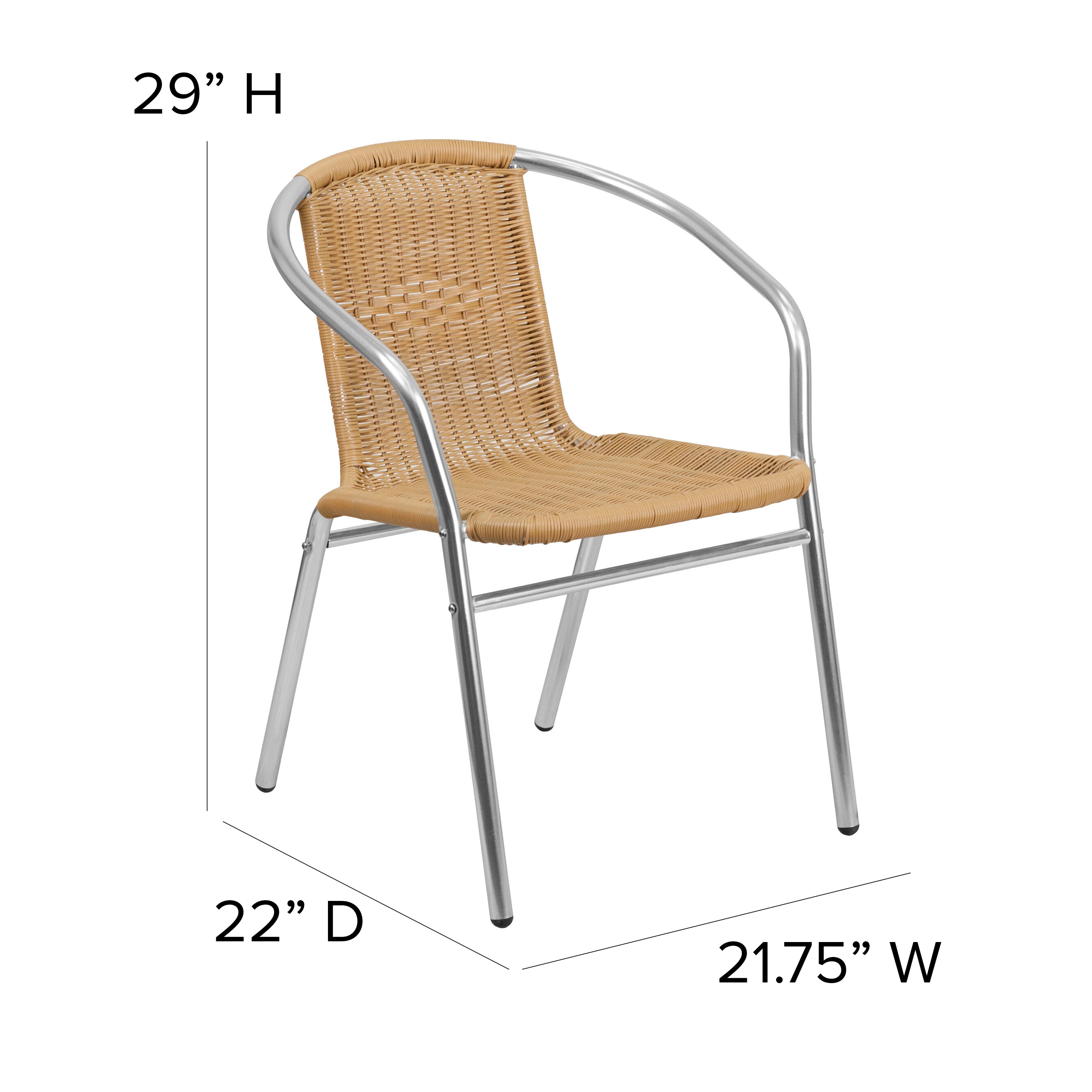 Lila Commercial Aluminum and Beige Rattan Indoor-Outdoor Restaurant Stack Chair