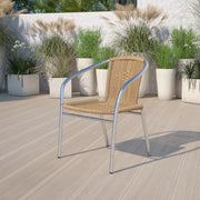 Lila Commercial Aluminum and Beige Rattan Indoor-Outdoor Restaurant Stack Chair
