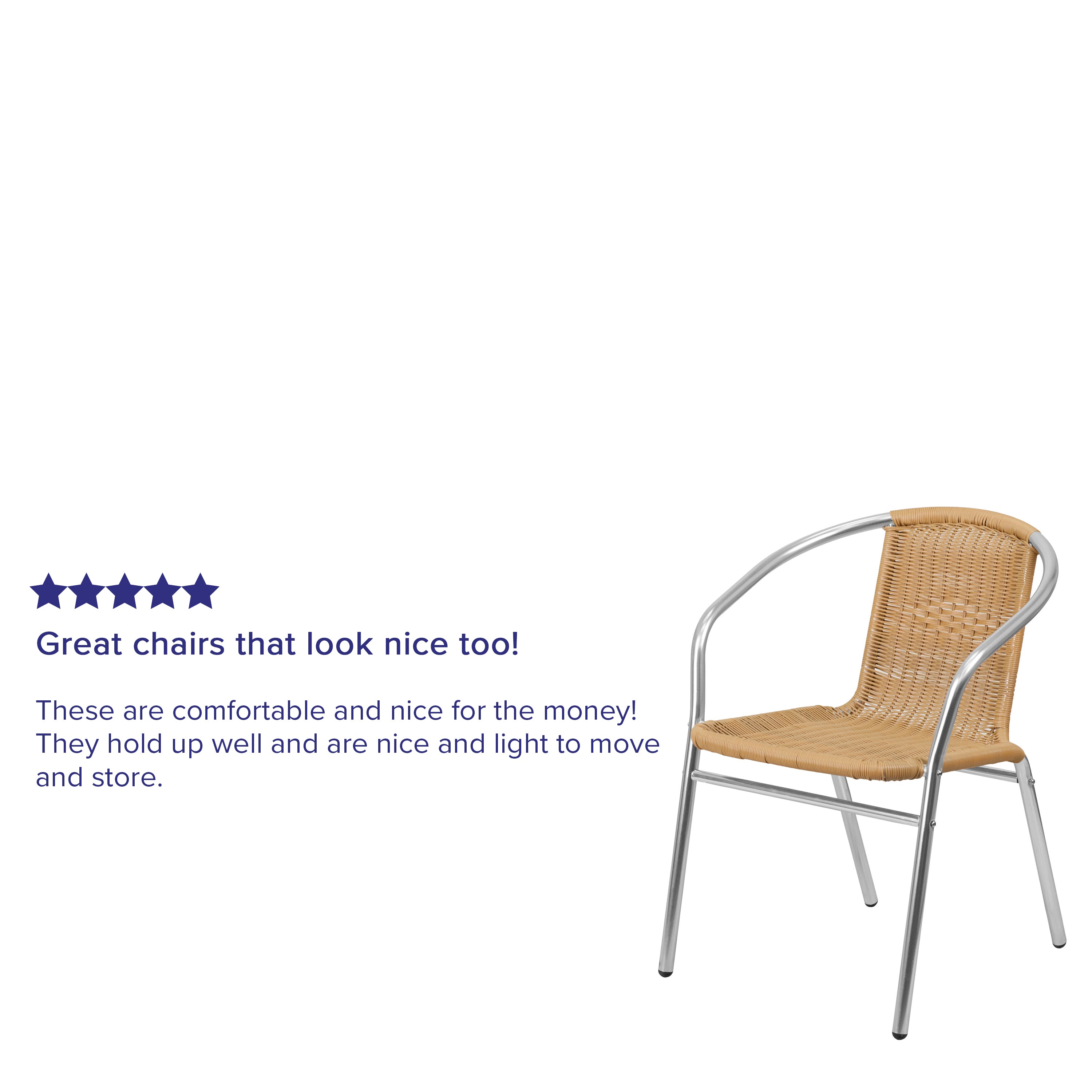 Lila Commercial Aluminum and Beige Rattan Indoor-Outdoor Restaurant Stack Chair