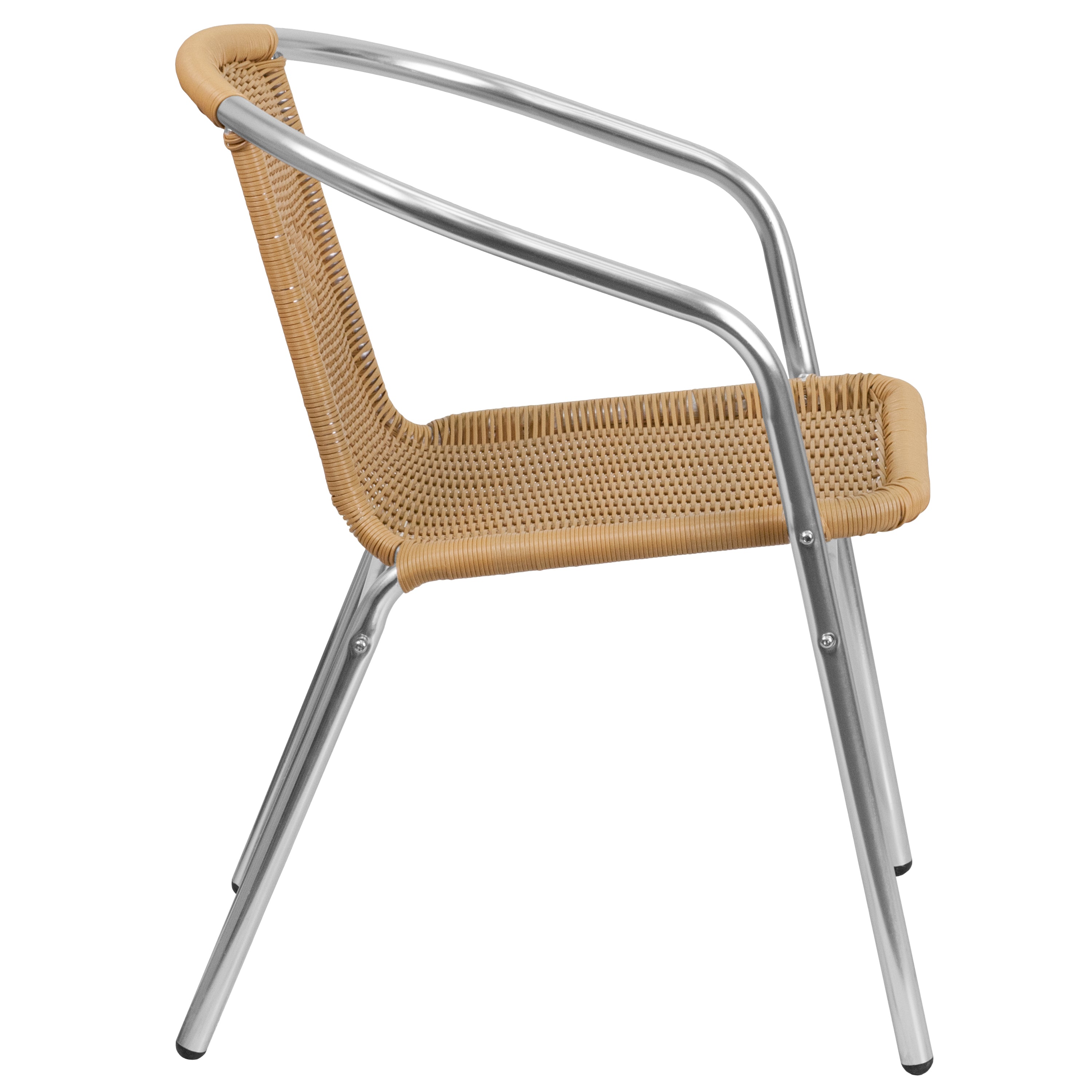 Lila Commercial Aluminum and Beige Rattan Indoor-Outdoor Restaurant Stack Chair