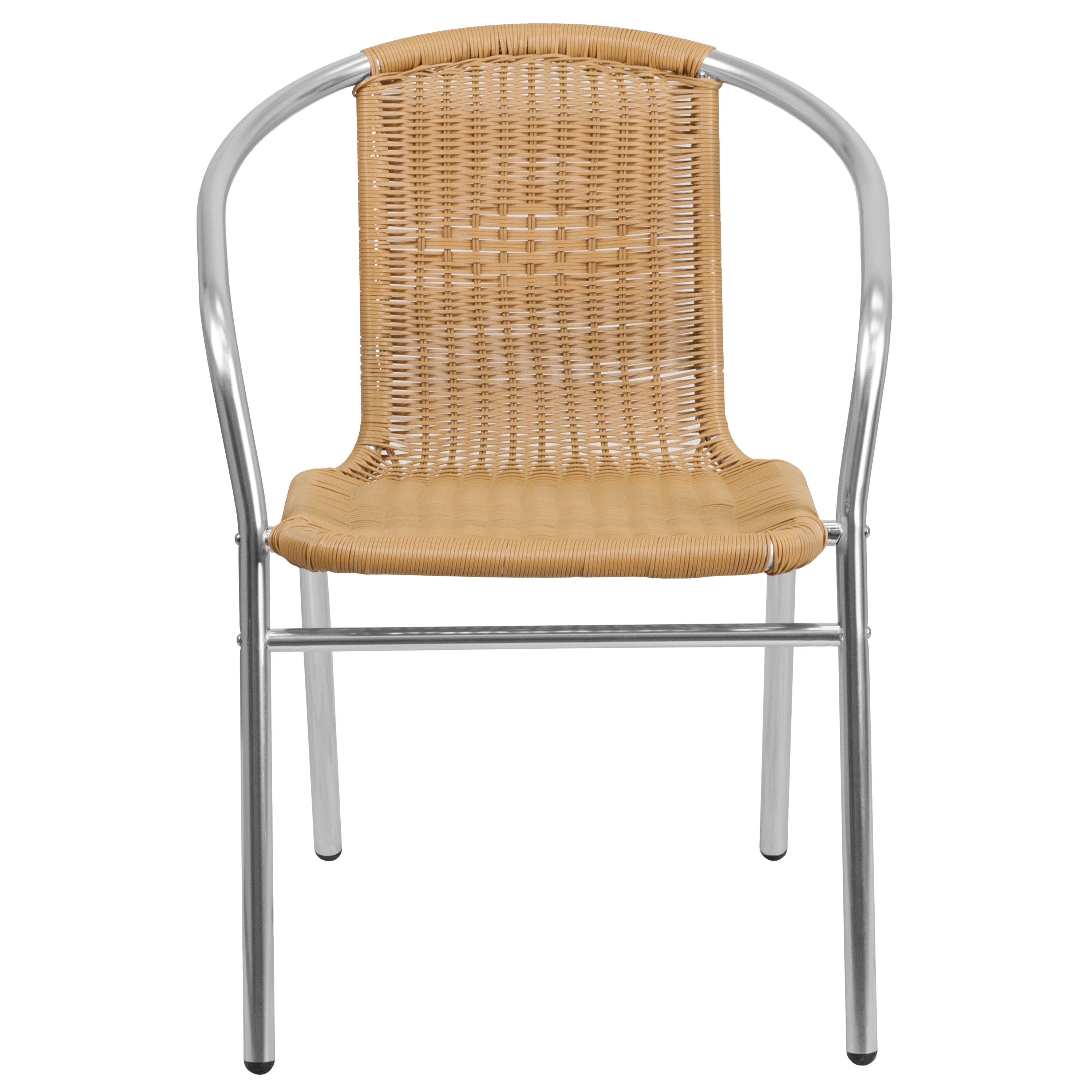 Lila Commercial Aluminum and Beige Rattan Indoor-Outdoor Restaurant Stack Chair