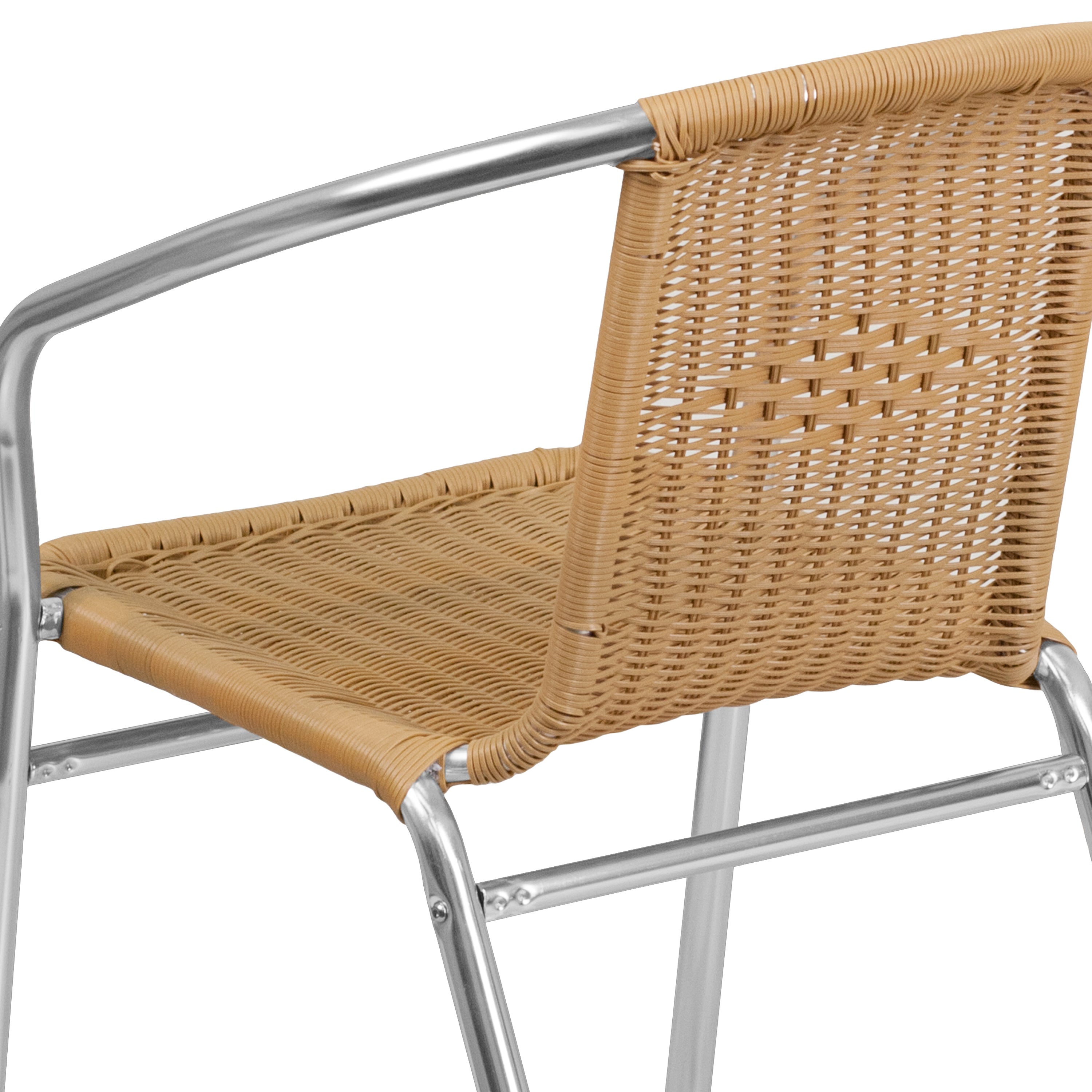 Lila Commercial Aluminum and Beige Rattan Indoor-Outdoor Restaurant Stack Chair