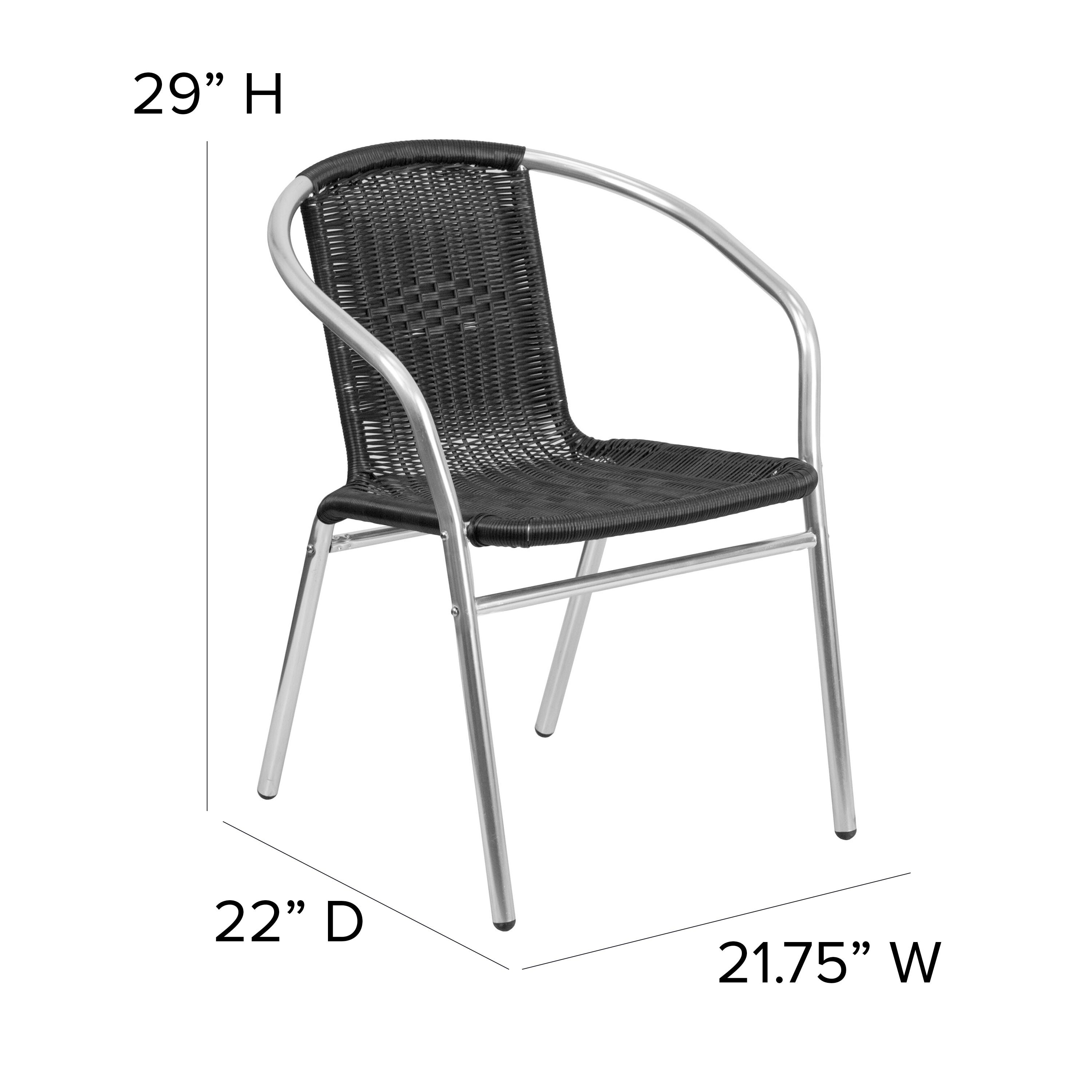 Lila Commercial Aluminum and Black Rattan Indoor-Outdoor Restaurant Stack Chair