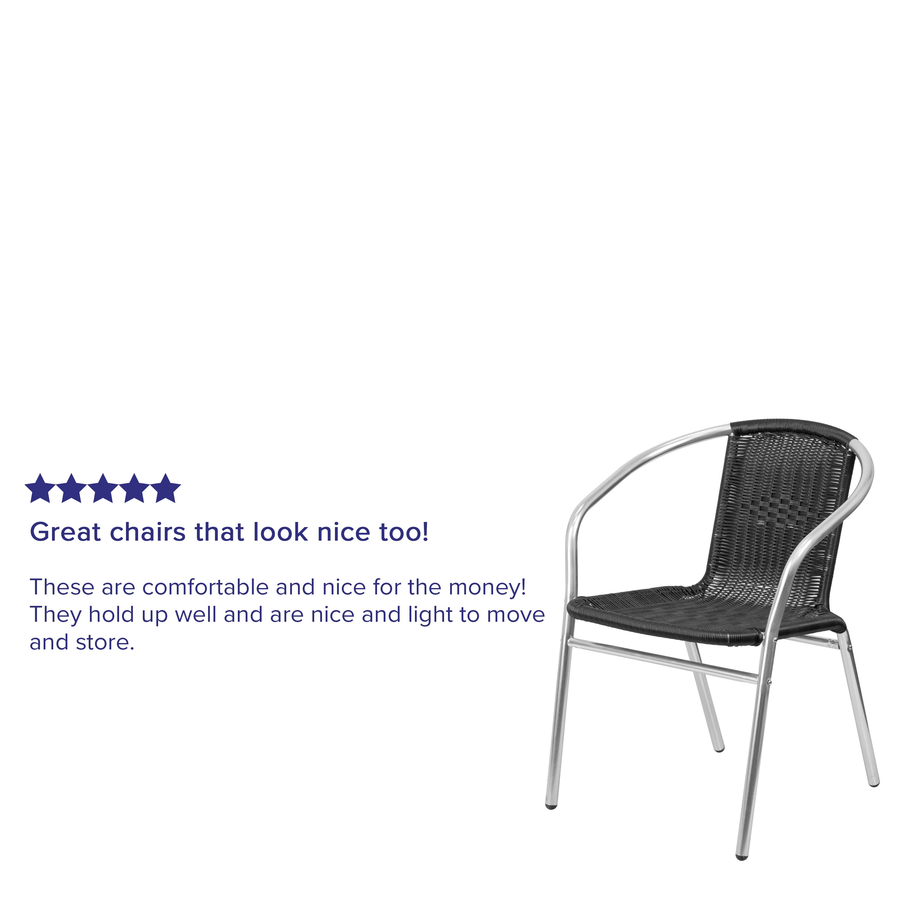 Lila Commercial Aluminum and Black Rattan Indoor-Outdoor Restaurant Stack Chair