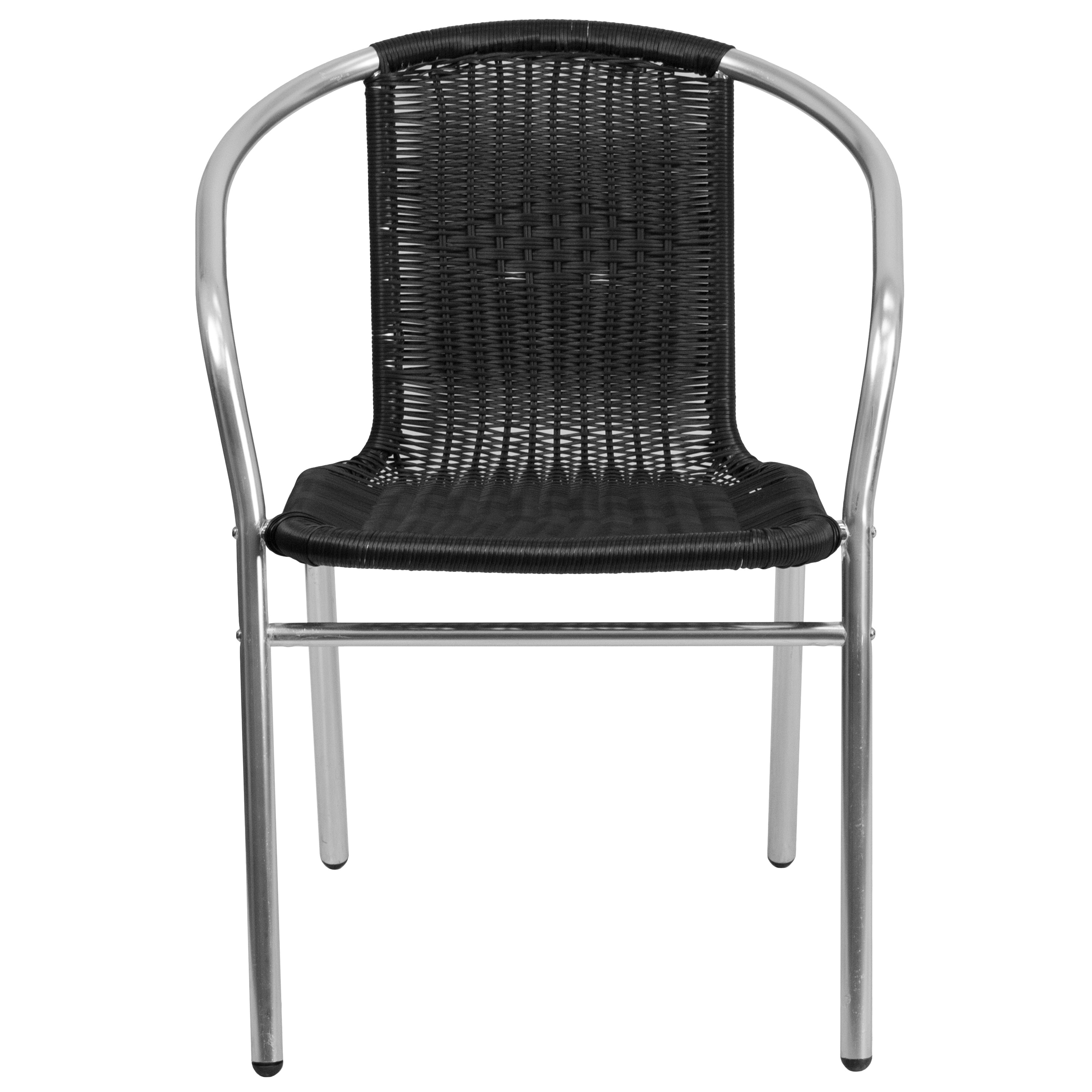Lila Commercial Aluminum and Black Rattan Indoor-Outdoor Restaurant Stack Chair