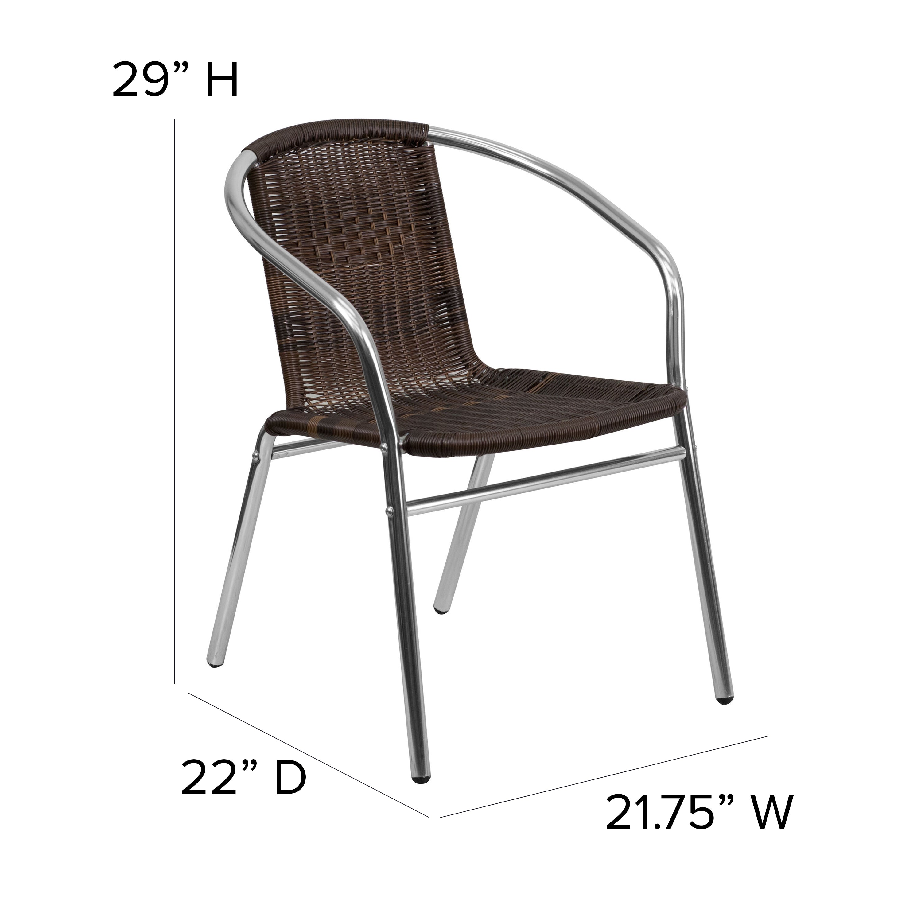 Lila Commercial Aluminum and Dark Brown Rattan Indoor-Outdoor Restaurant Stack Chair