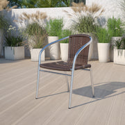 Lila Commercial Aluminum and Dark Brown Rattan Indoor-Outdoor Restaurant Stack Chair