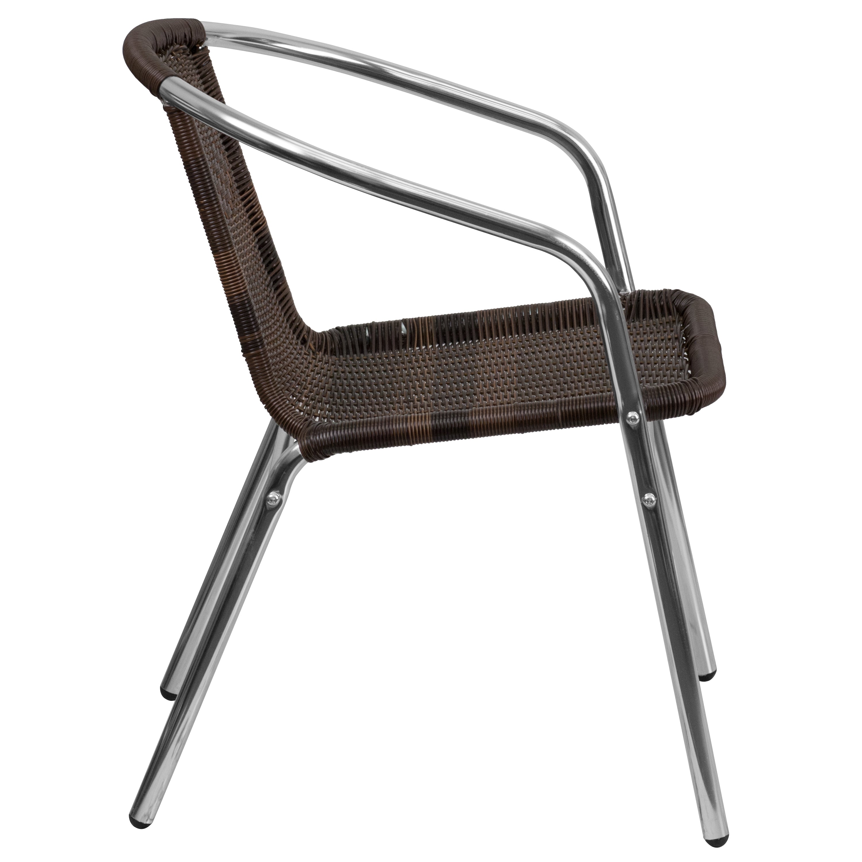 Lila Commercial Aluminum and Dark Brown Rattan Indoor-Outdoor Restaurant Stack Chair