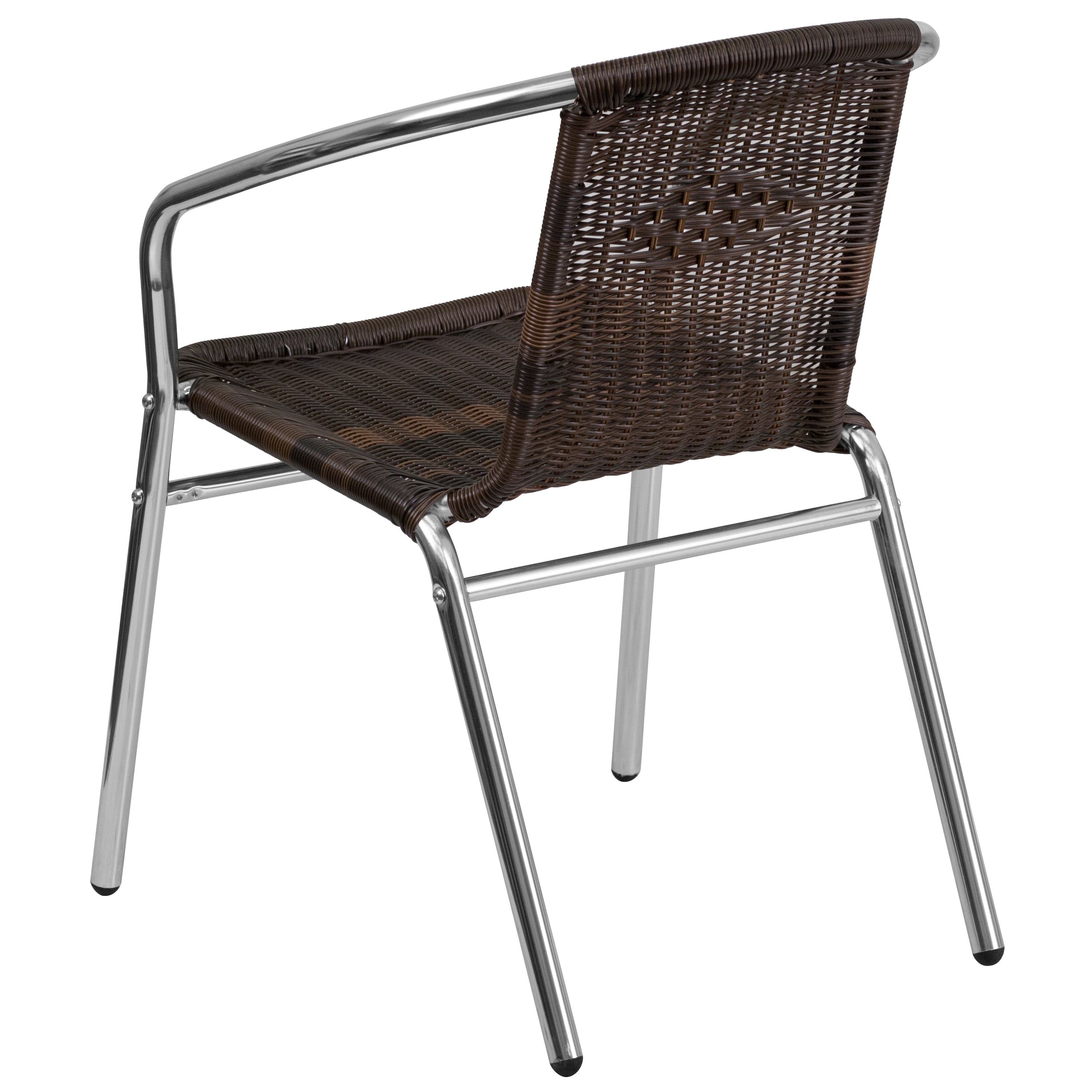 Lila Commercial Aluminum and Dark Brown Rattan Indoor-Outdoor Restaurant Stack Chair