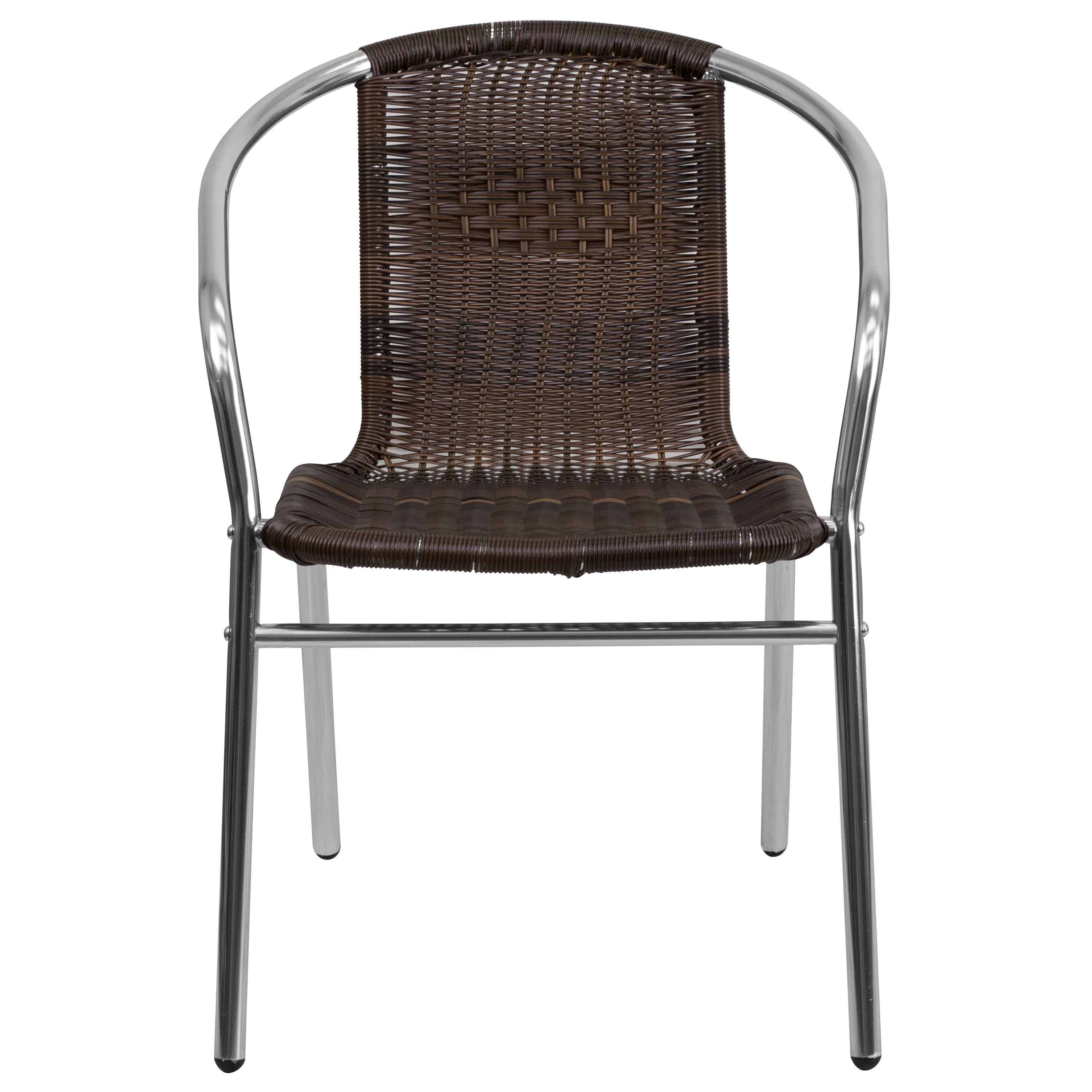 Lila Commercial Aluminum and Dark Brown Rattan Indoor-Outdoor Restaurant Stack Chair