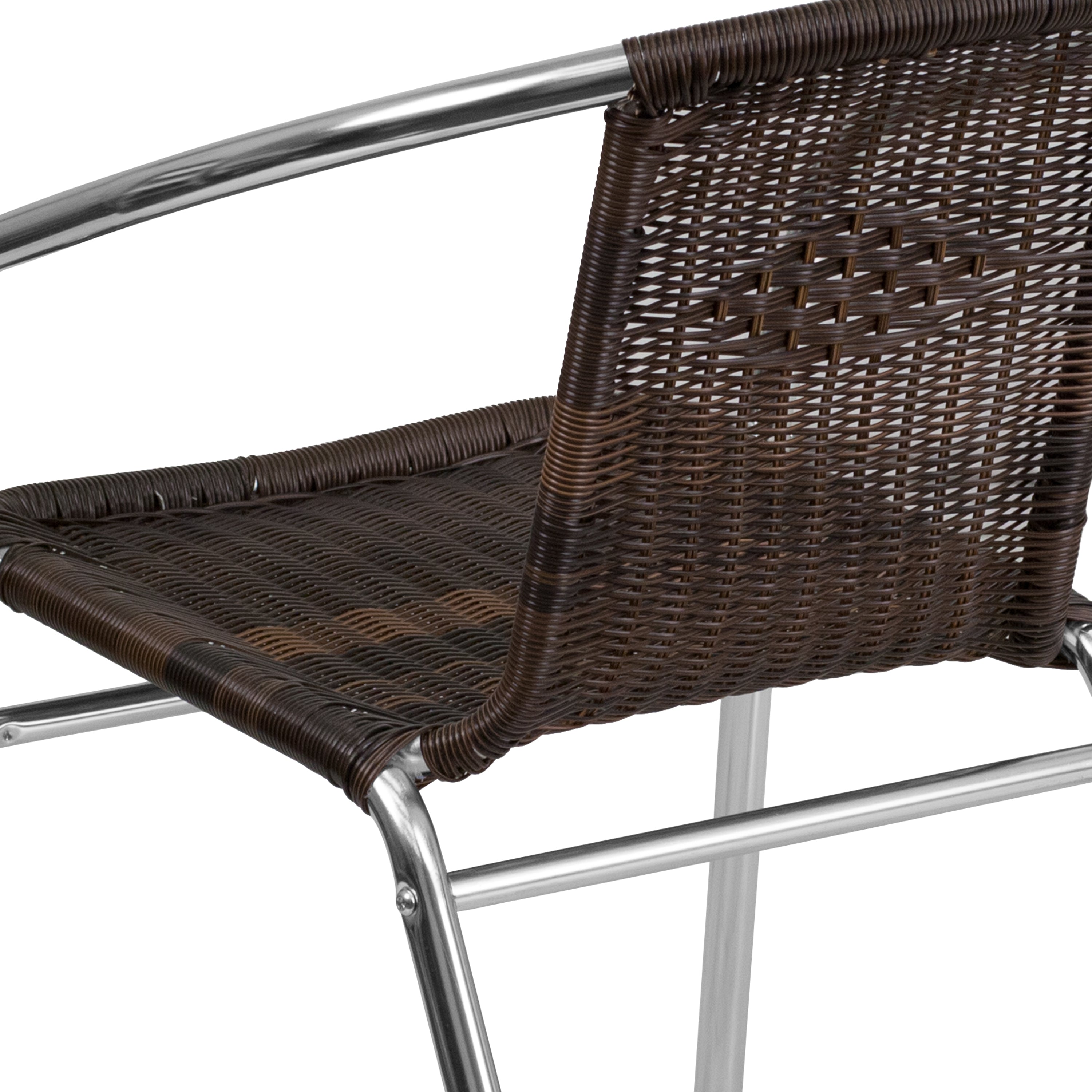 Lila Commercial Aluminum and Dark Brown Rattan Indoor-Outdoor Restaurant Stack Chair