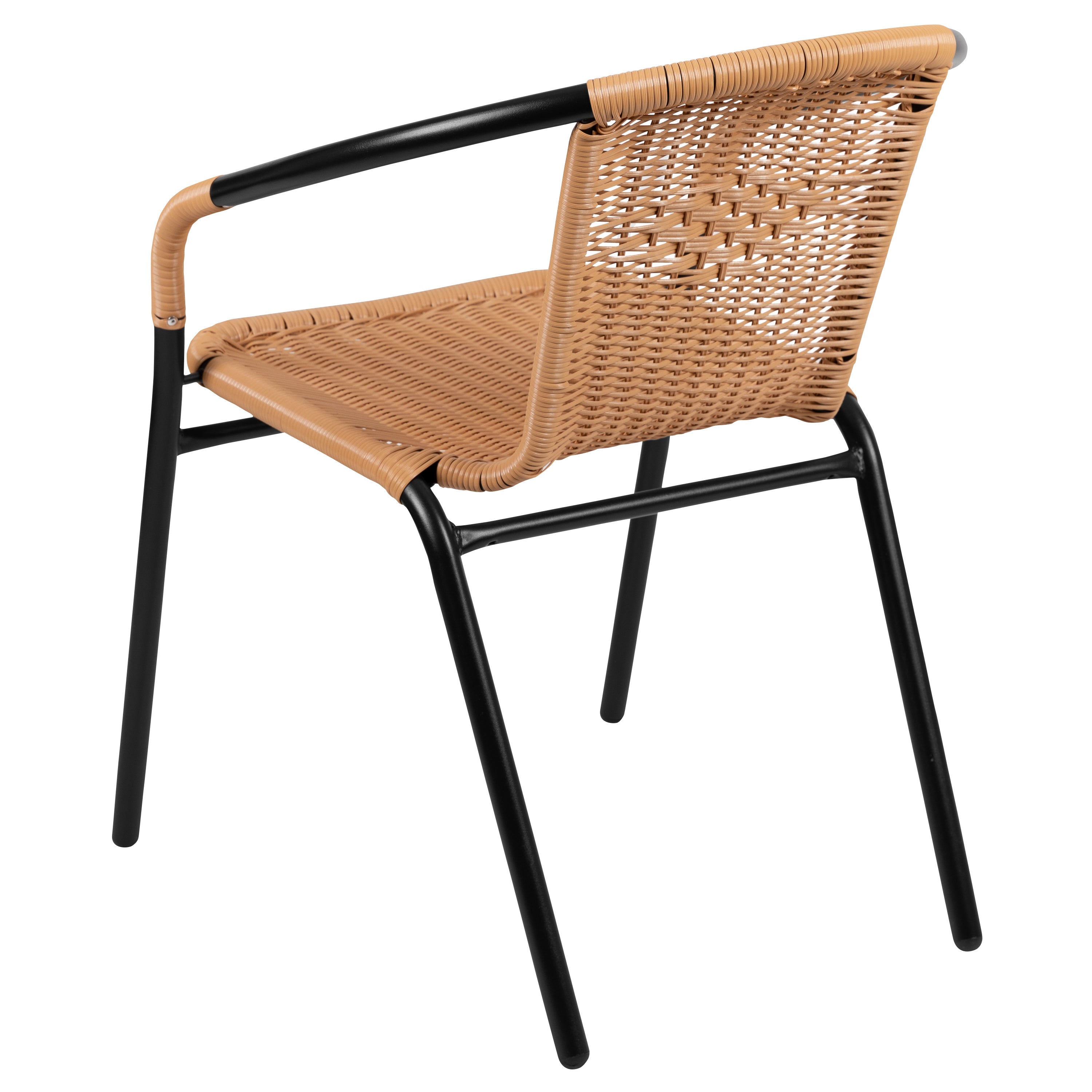 Lila Set of 2 Commercial Grade Beige Rattan Indoor-Outdoor Restaurant Stack Chairs