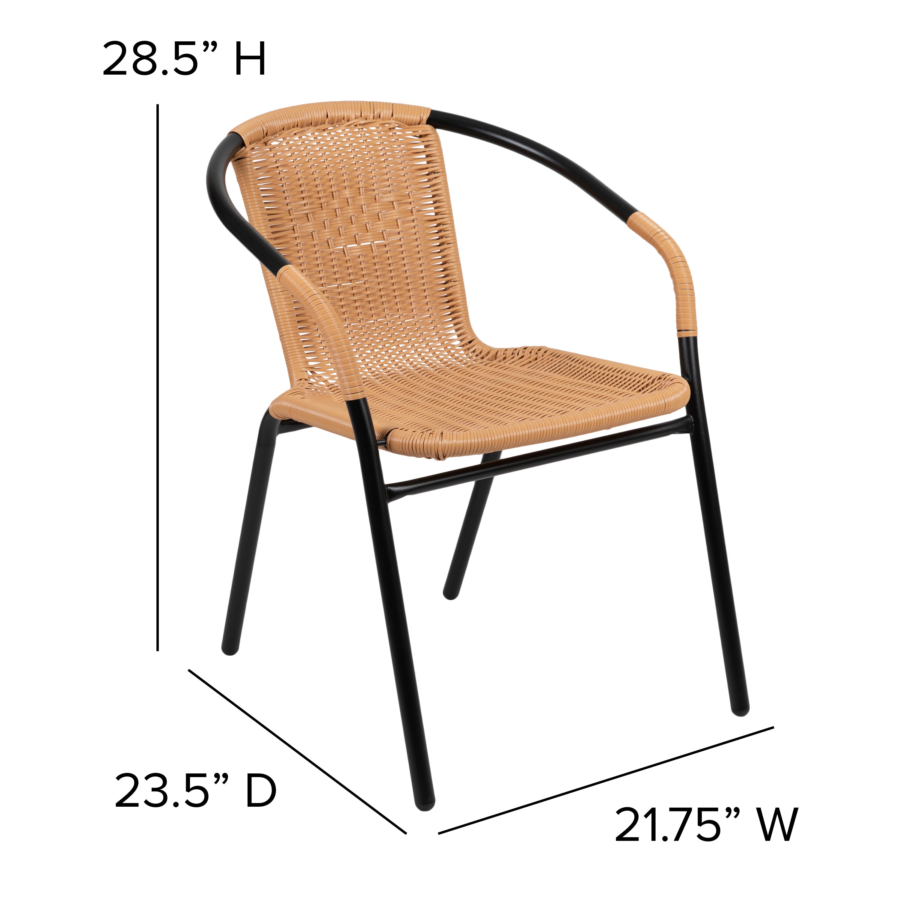 Lila Set of 2 Commercial Grade Beige Rattan Indoor-Outdoor Restaurant Stack Chairs