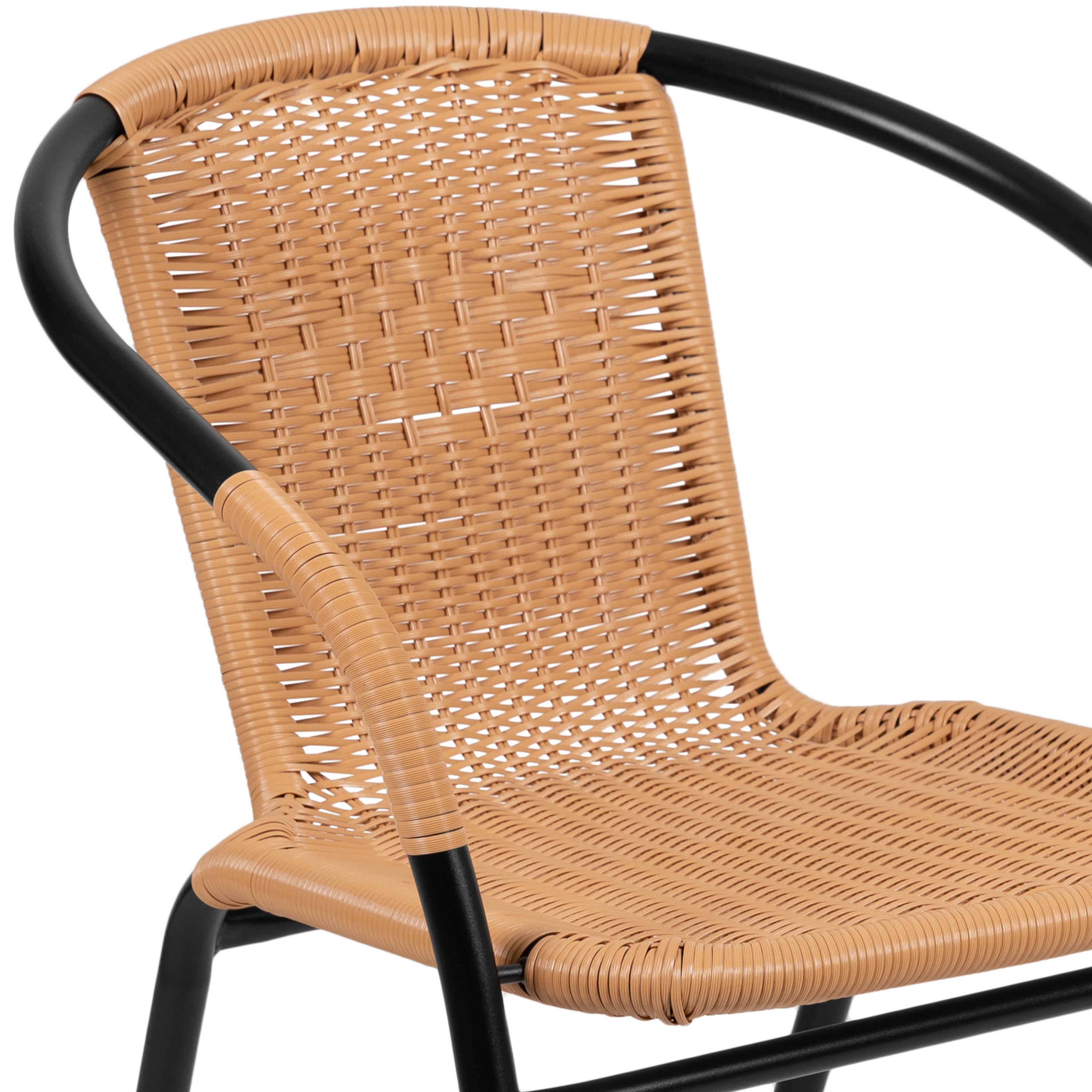 Lila Set of 2 Commercial Grade Beige Rattan Indoor-Outdoor Restaurant Stack Chairs