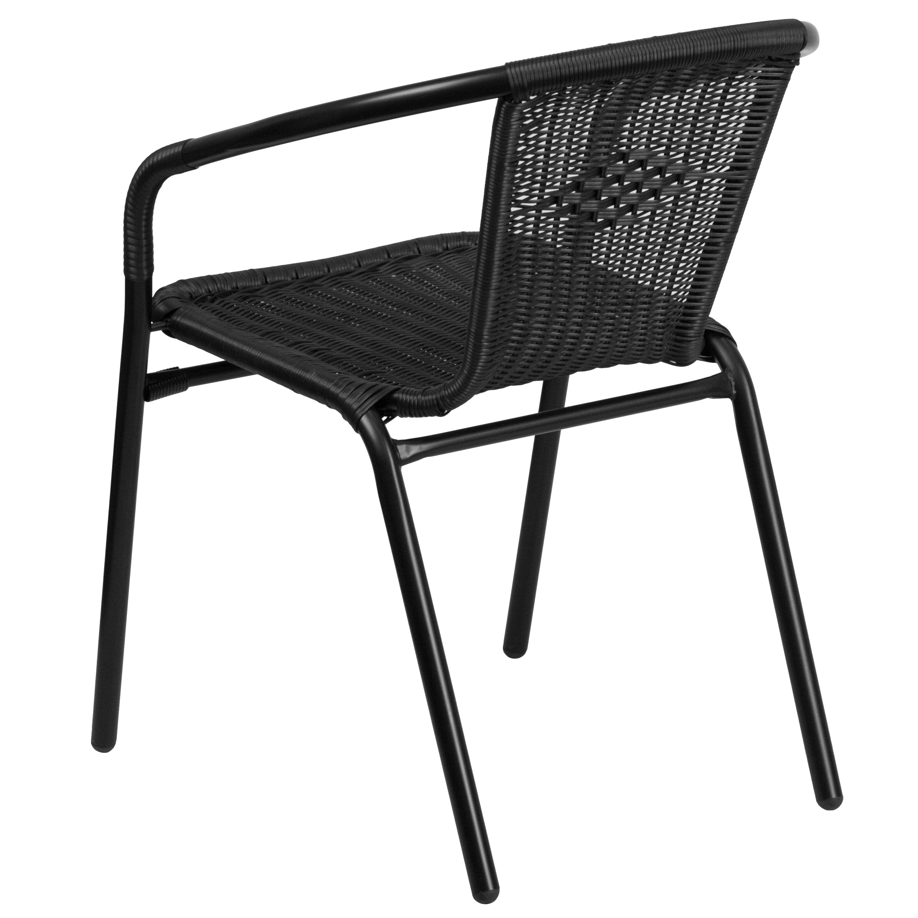 Lila Set of 2 Commercial Grade Black Rattan Indoor-Outdoor Restaurant Stack Chairs