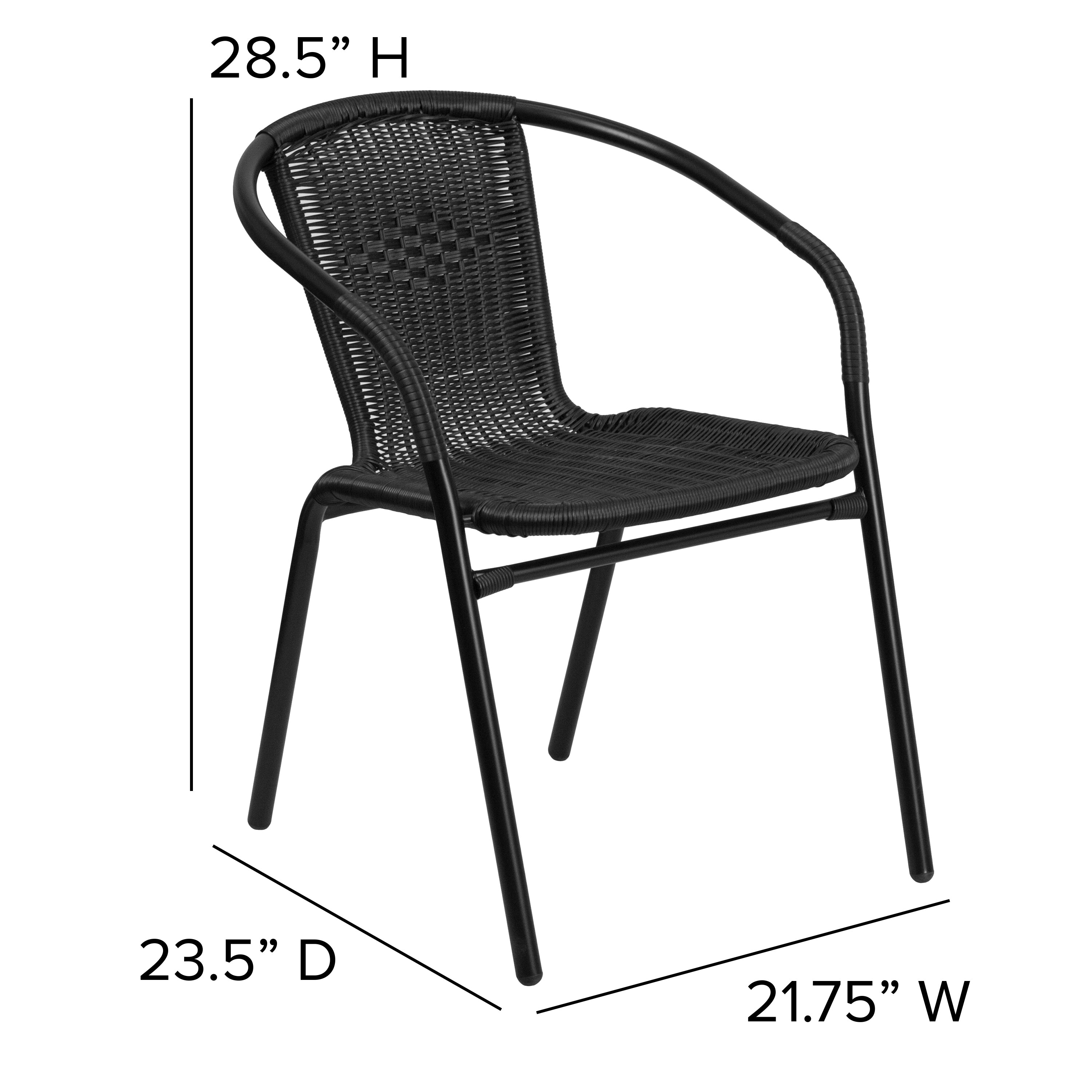 Lila Set of 2 Commercial Grade Black Rattan Indoor-Outdoor Restaurant Stack Chairs