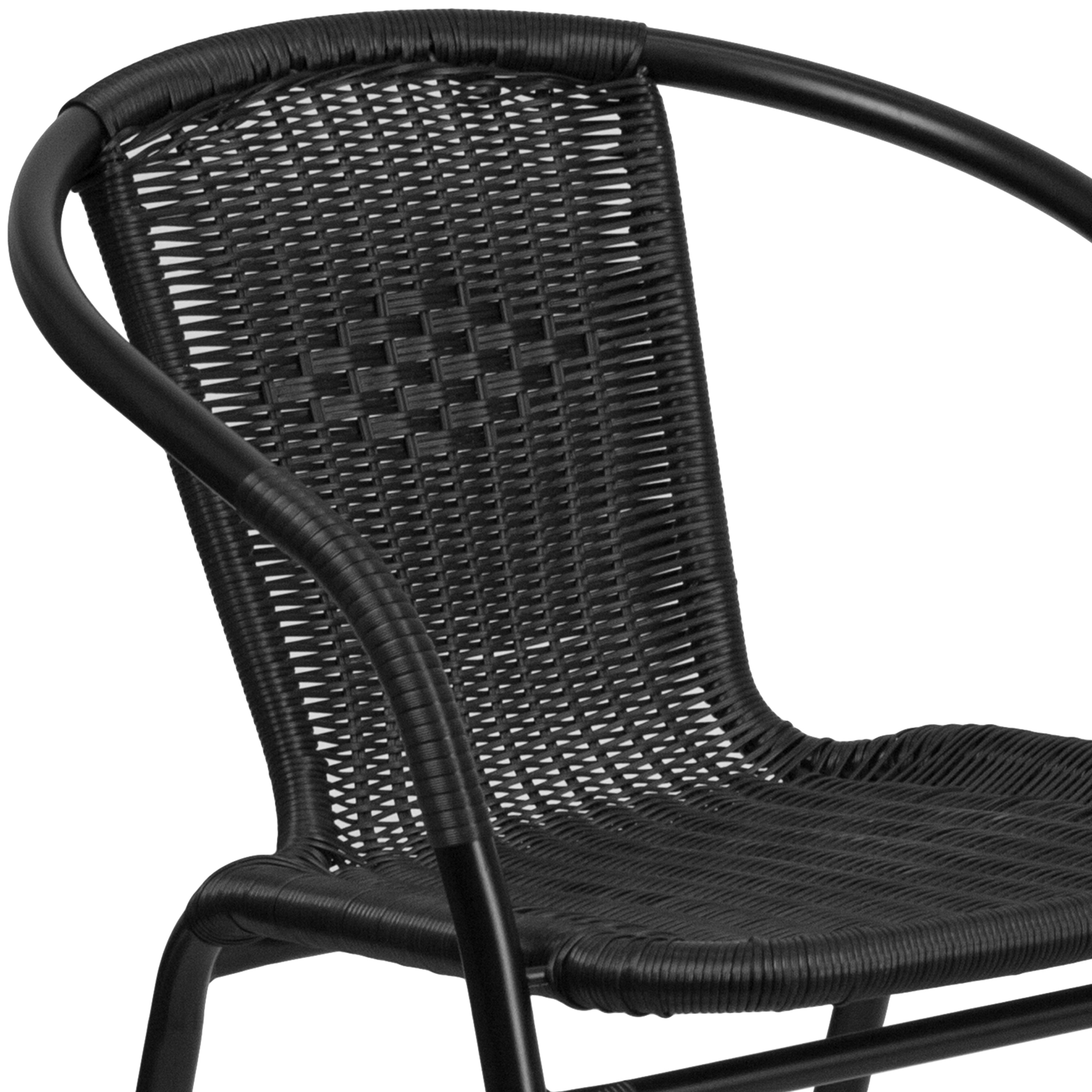 Lila Set of 2 Commercial Grade Black Rattan Indoor-Outdoor Restaurant Stack Chairs