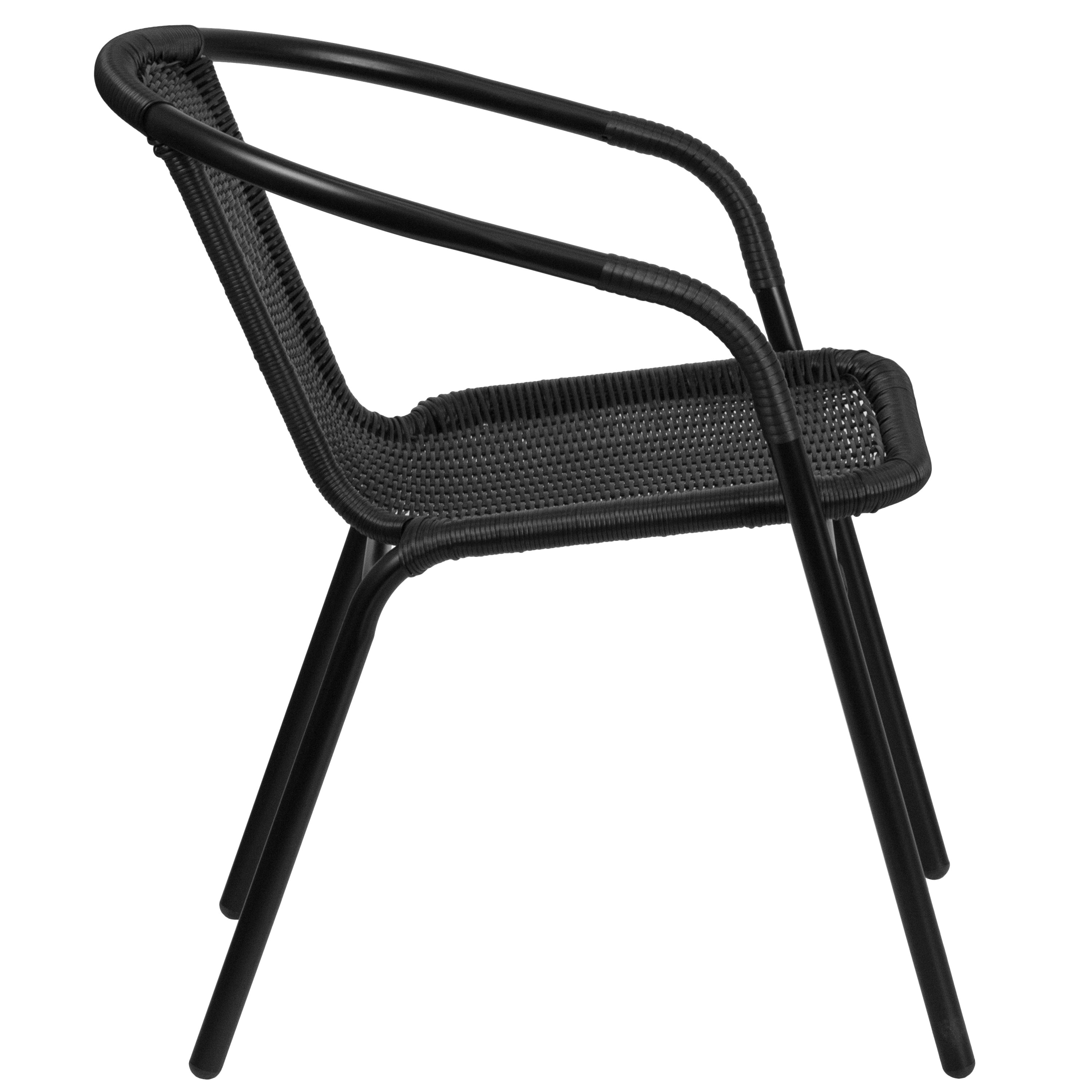 Lila Set of 2 Commercial Grade Black Rattan Indoor-Outdoor Restaurant Stack Chairs