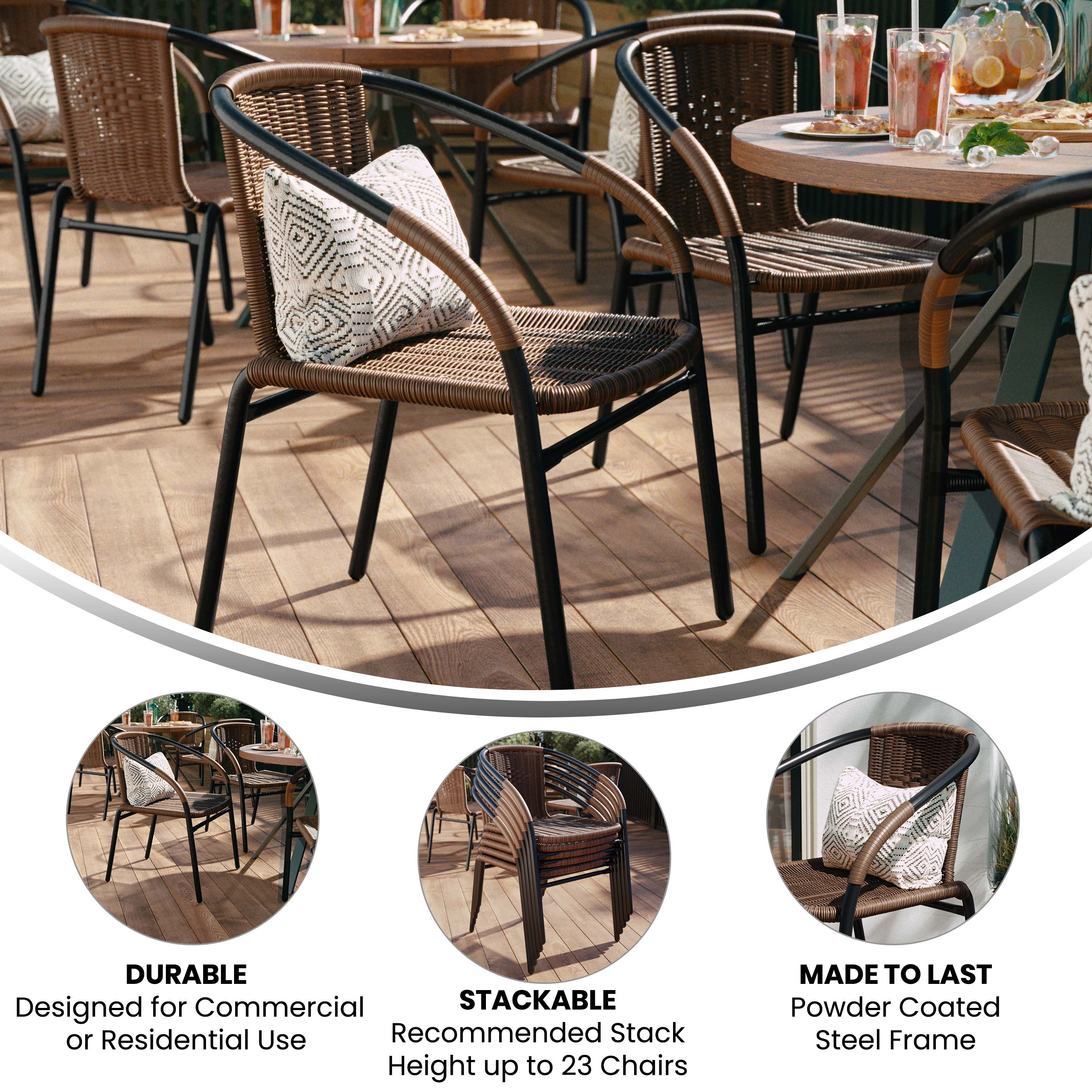 Lila Set of 2 Commercial Grade Medium Brown Rattan Indoor-Outdoor Restaurant Stack Chairs