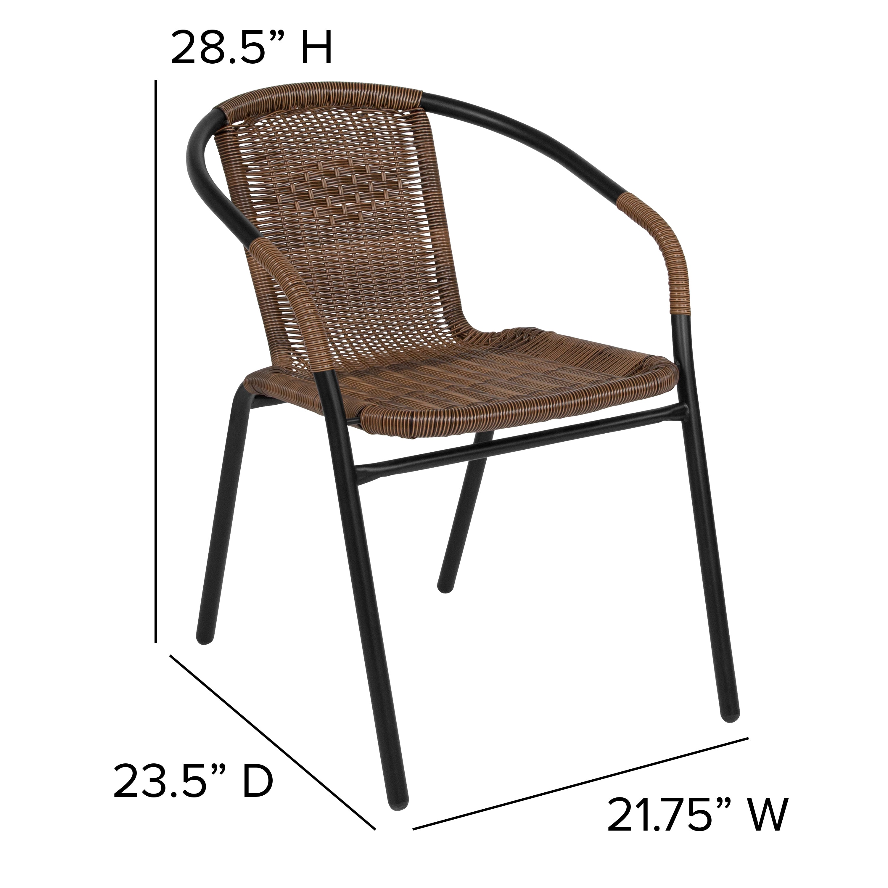 Lila Set of 2 Commercial Grade Medium Brown Rattan Indoor-Outdoor Restaurant Stack Chairs