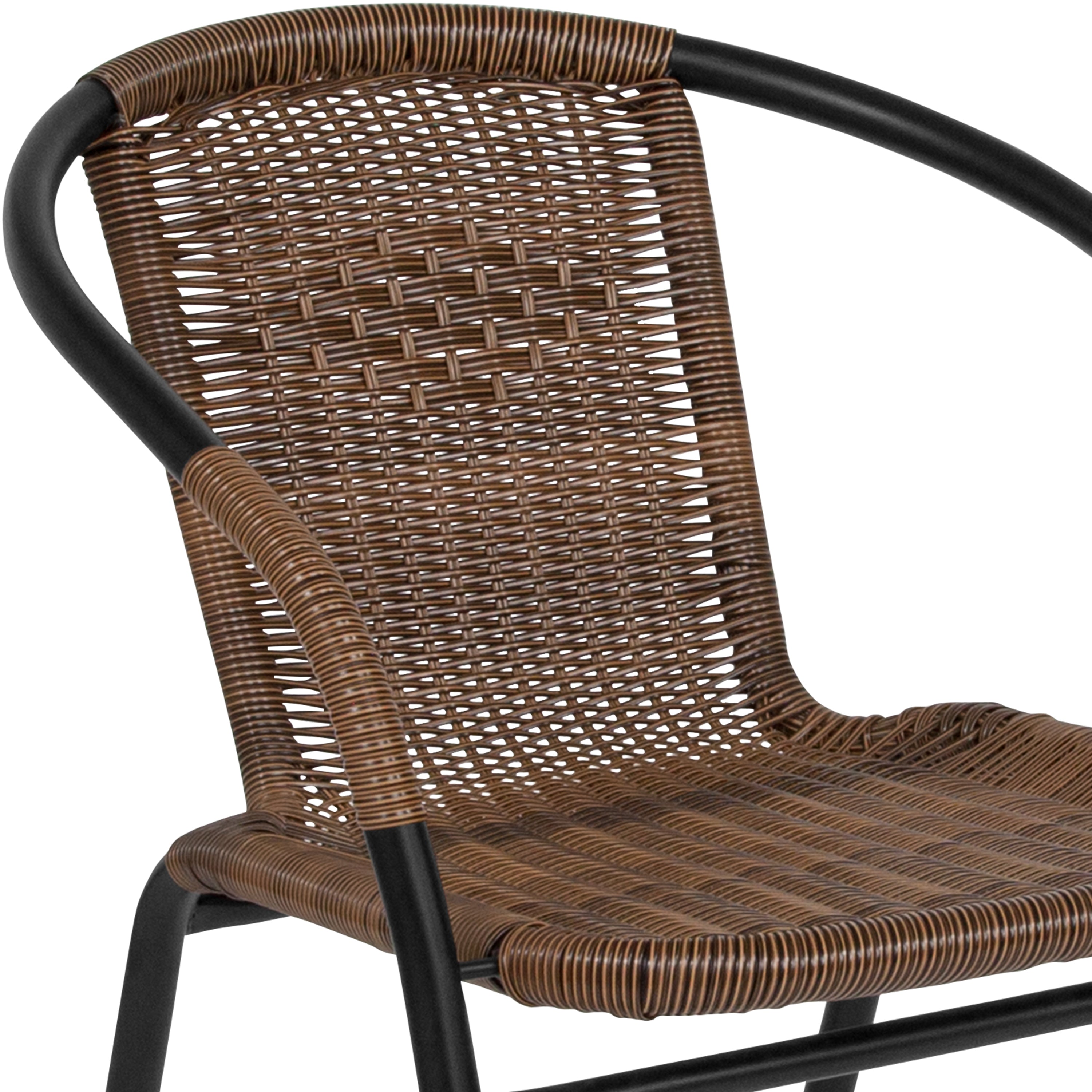 Lila Set of 2 Commercial Grade Medium Brown Rattan Indoor-Outdoor Restaurant Stack Chairs