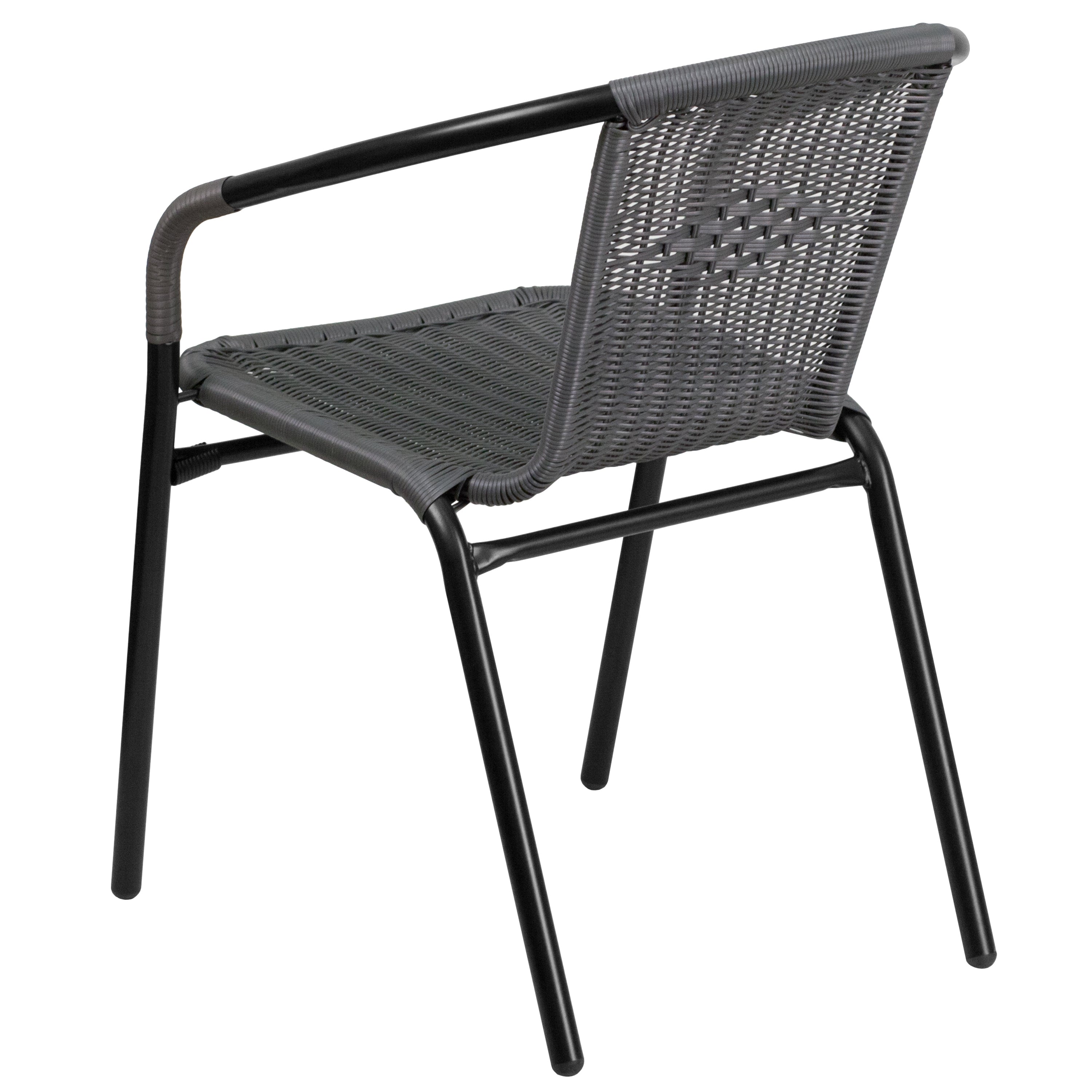 Lila Set of 2 Commercial Grade Gray Rattan Indoor-Outdoor Restaurant Stack Chairs