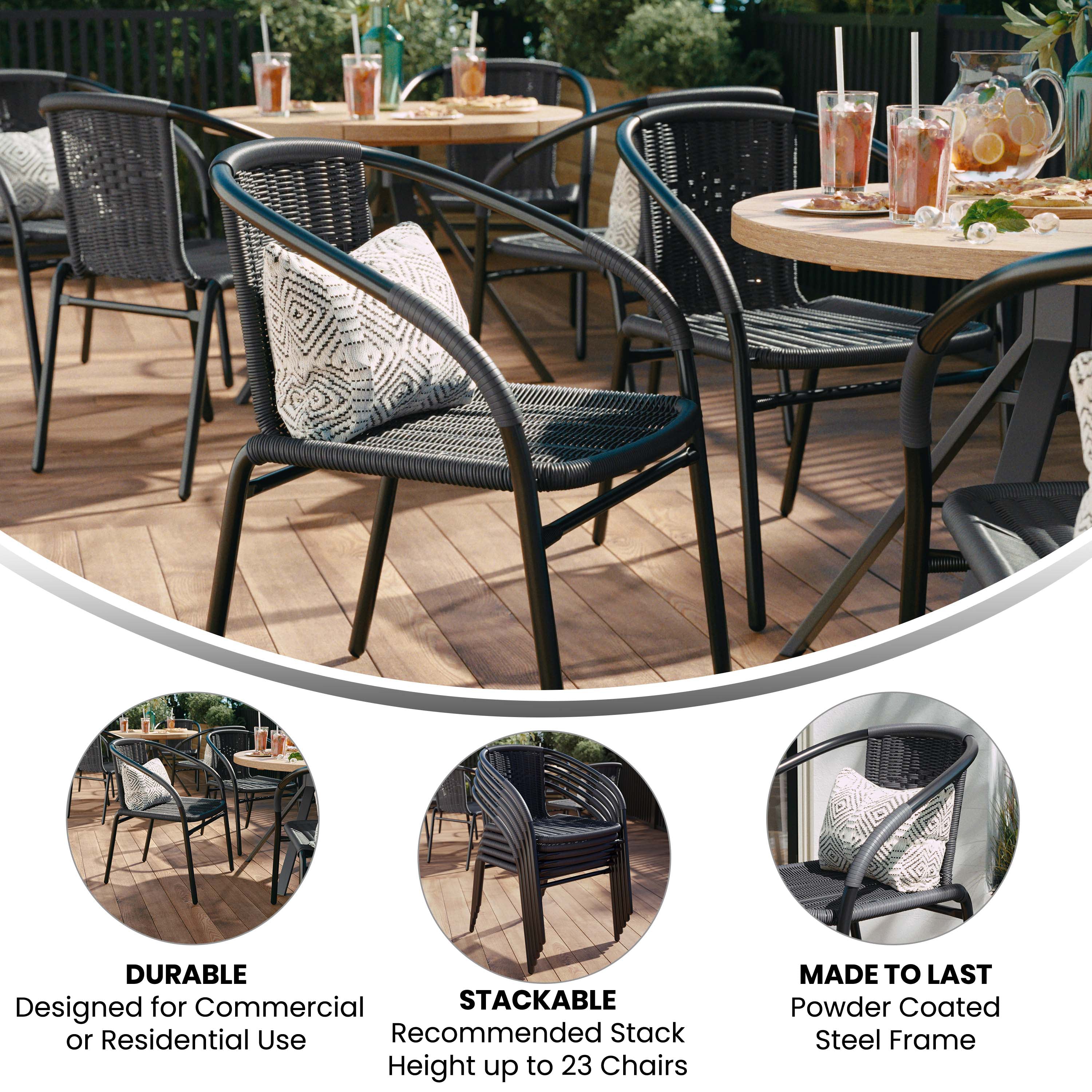 Lila Set of 2 Commercial Grade Gray Rattan Indoor-Outdoor Restaurant Stack Chairs