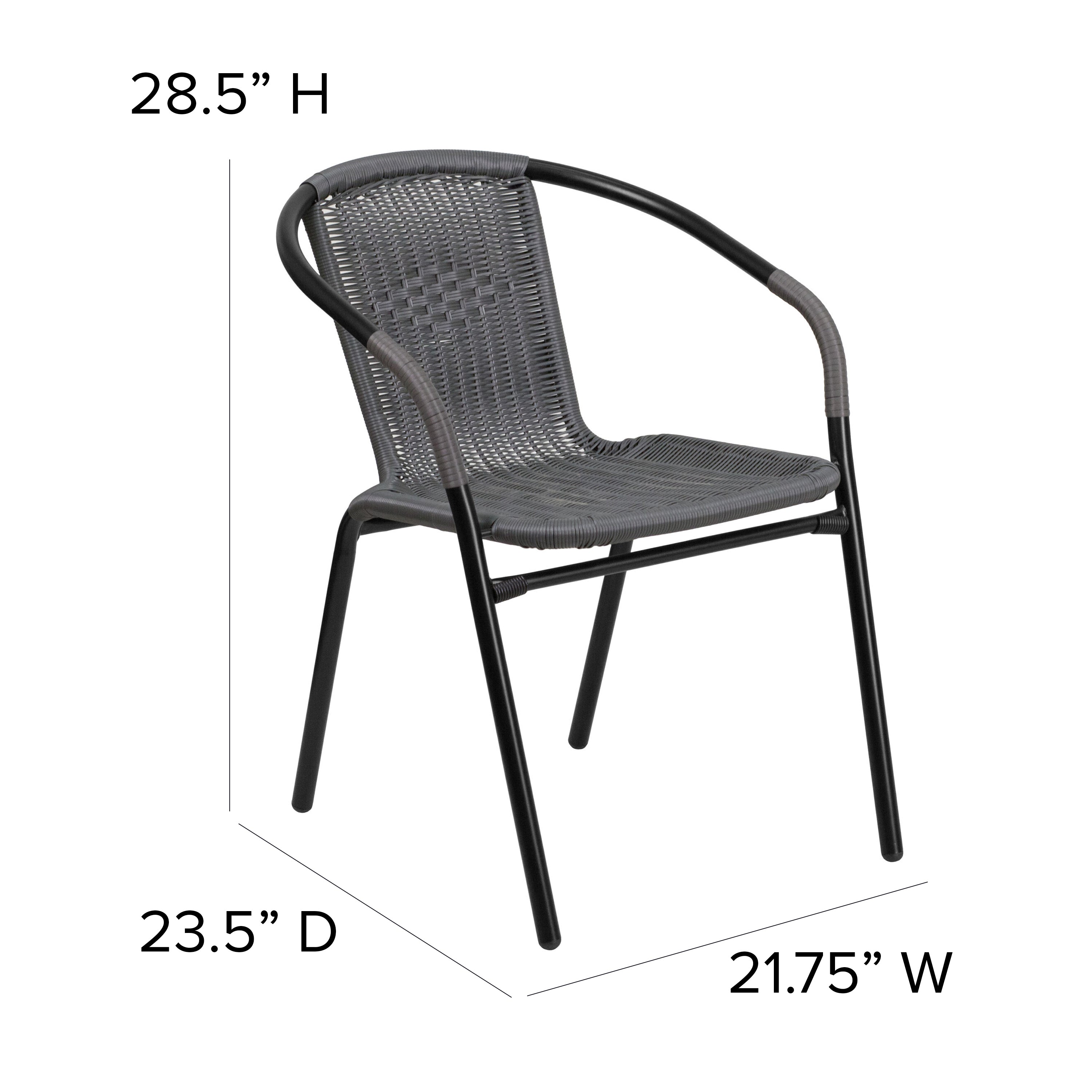 Lila Set of 2 Commercial Grade Gray Rattan Indoor-Outdoor Restaurant Stack Chairs