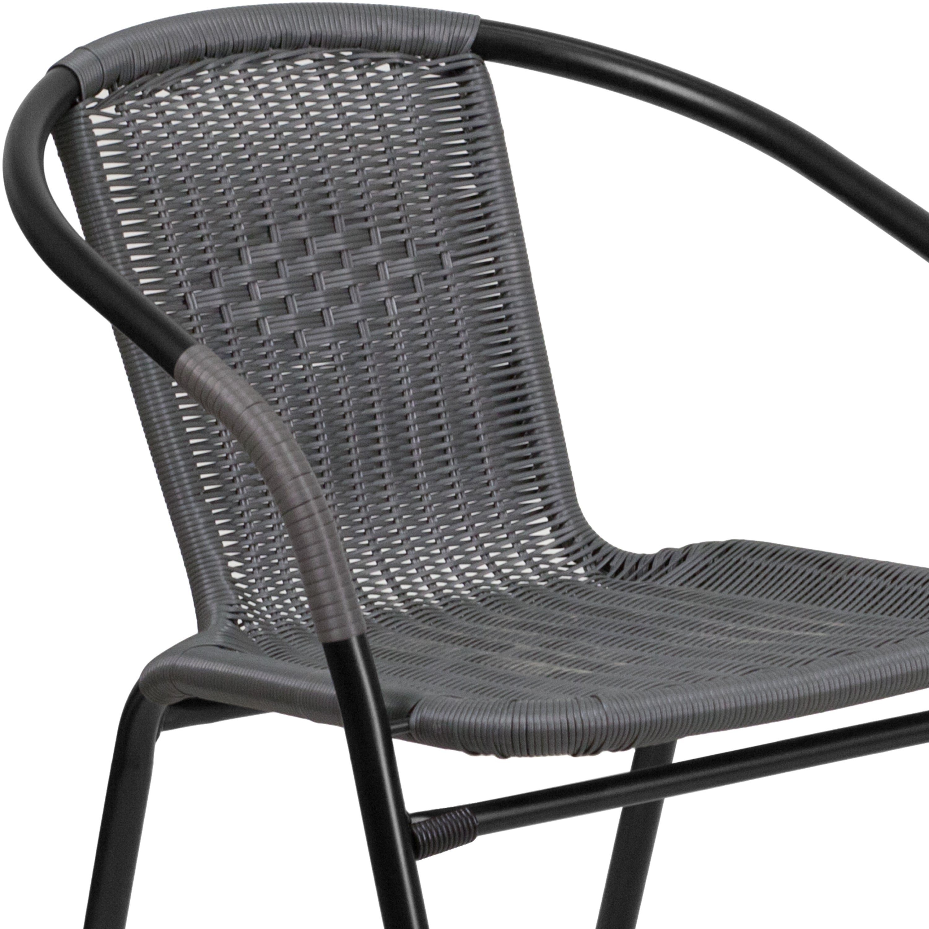 Lila Set of 2 Commercial Grade Gray Rattan Indoor-Outdoor Restaurant Stack Chairs